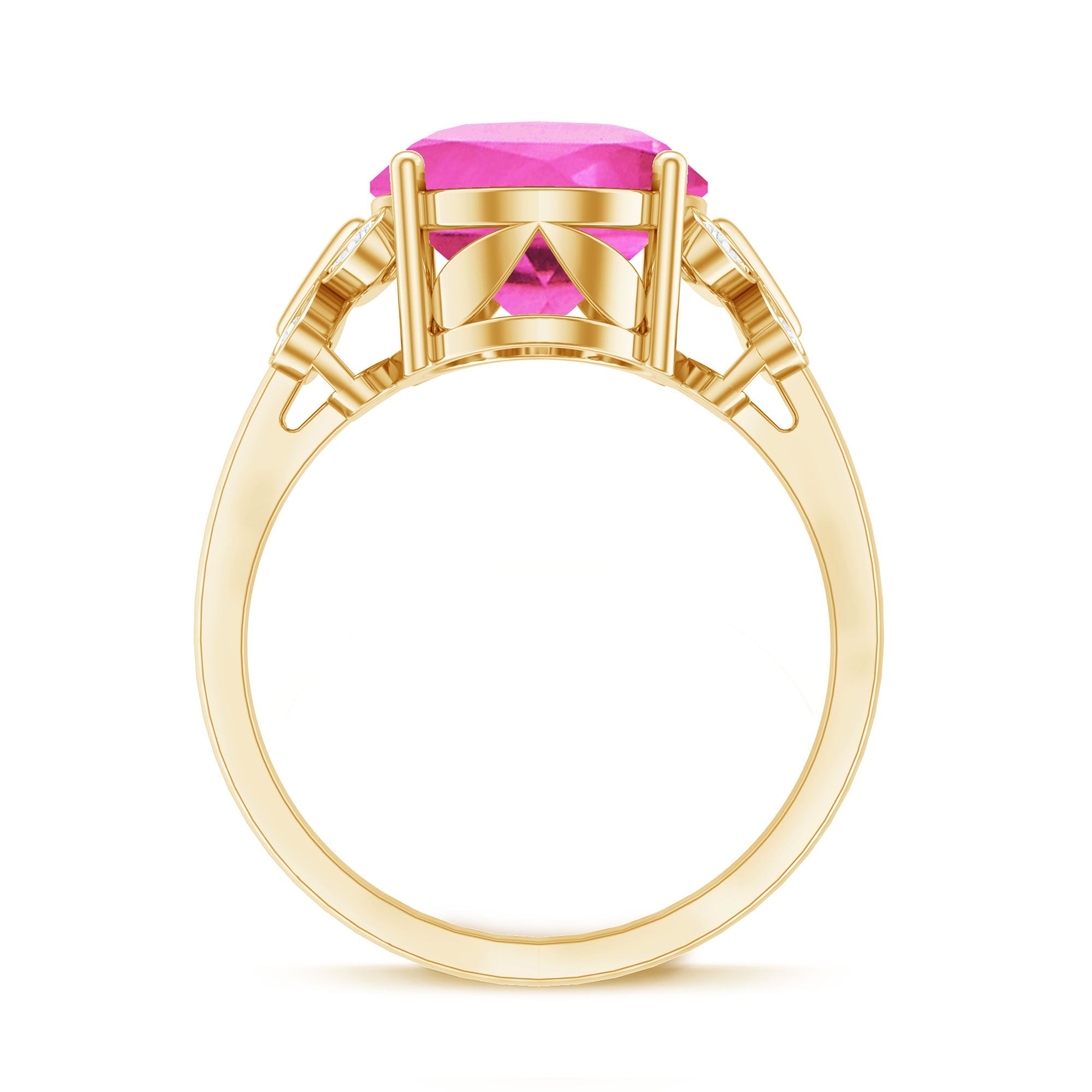 Created Pink Sapphire Oval Engagement Ring with Diamond