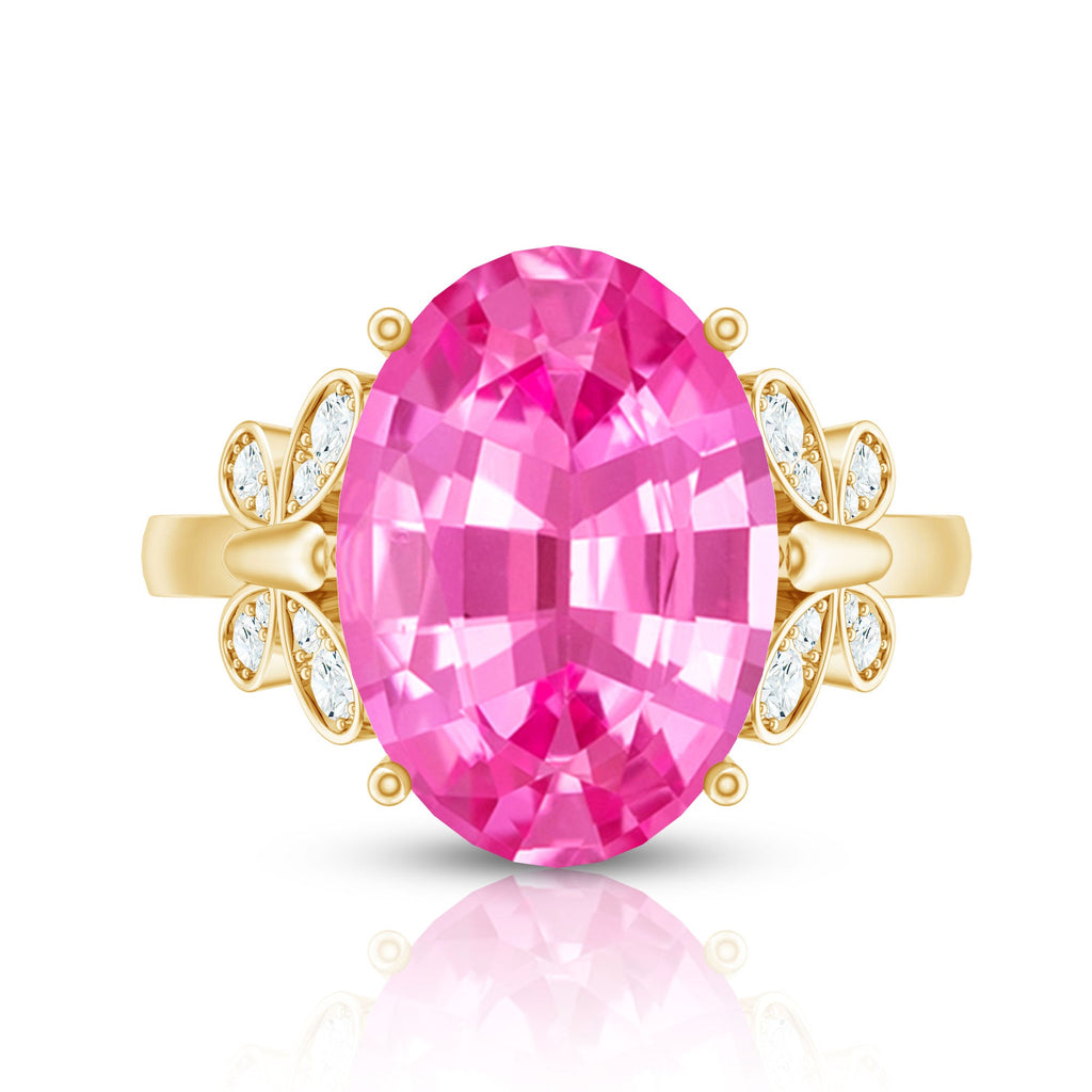 Created Pink Sapphire Oval Engagement Ring with Diamond