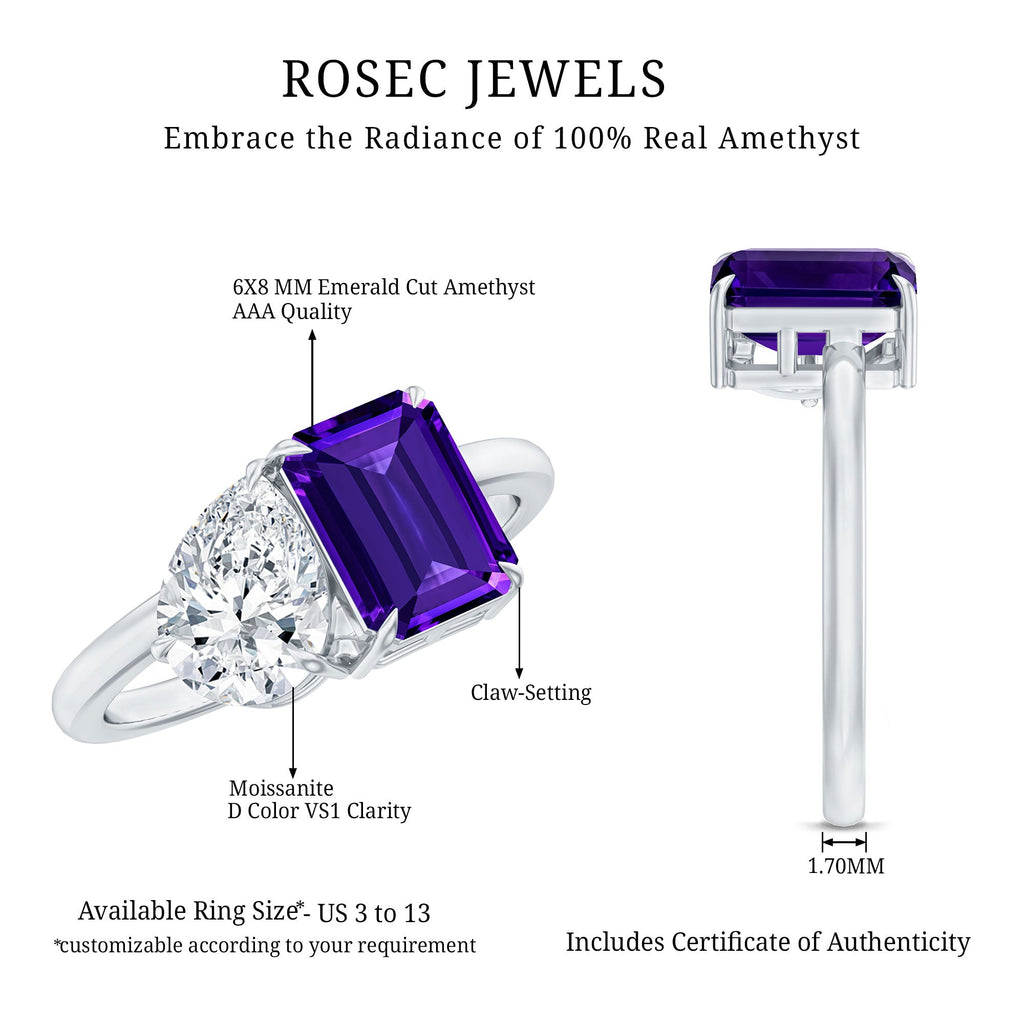 Certified Real Amethyst Toi Et Moi Engagement Ring with Moissanite