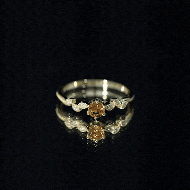 Citrine Diamond Proposal Ring – Minimalist Leaf Pattern Ring in Yellow Gold Plated Silver