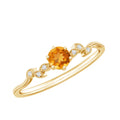 Citrine Diamond Proposal Ring – Minimalist Leaf Pattern Ring in Yellow Gold Plated Silver