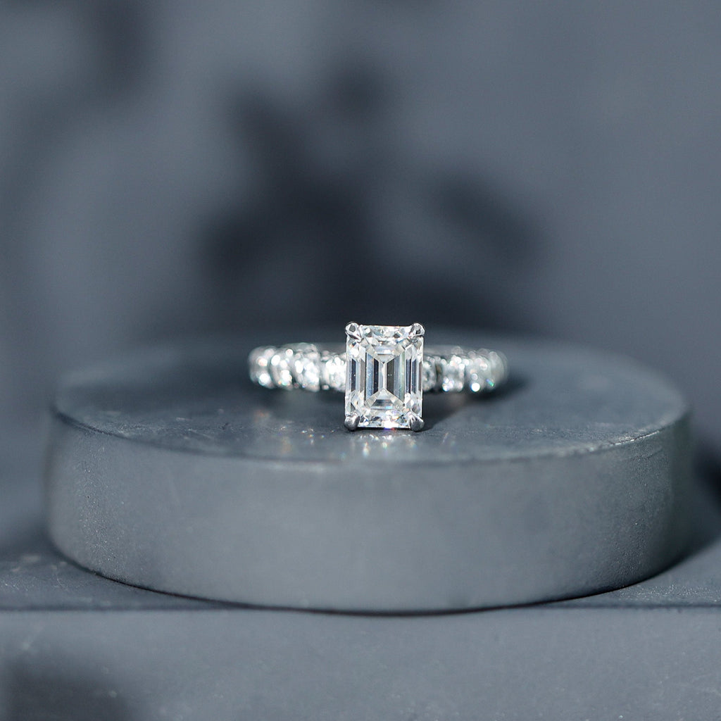 1.8 Carat Emerald Cut Lab Grown Diamond Engagement Ring with Accent