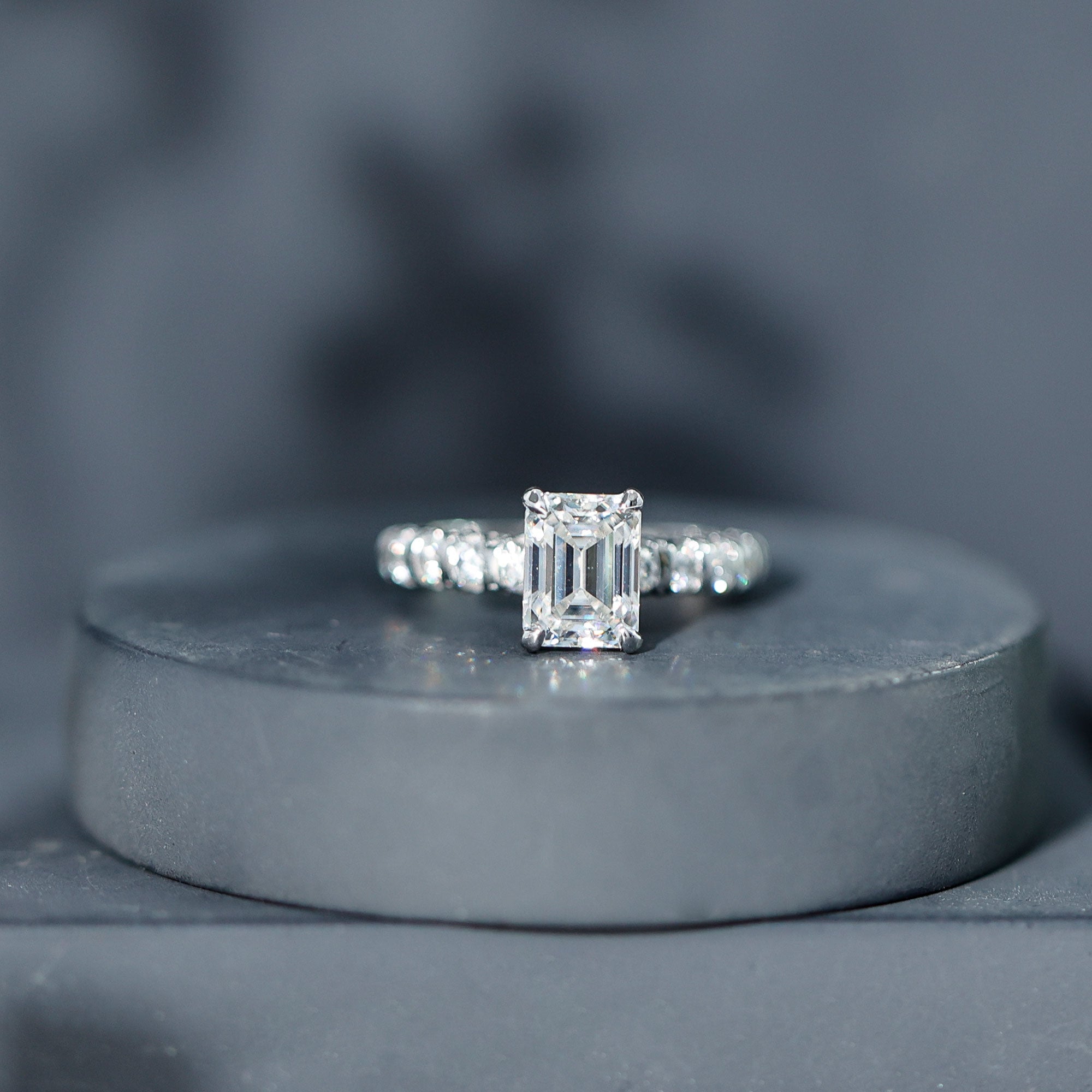 1.8 Carat Emerald Cut Lab Grown Diamond Engagement Ring with Accent