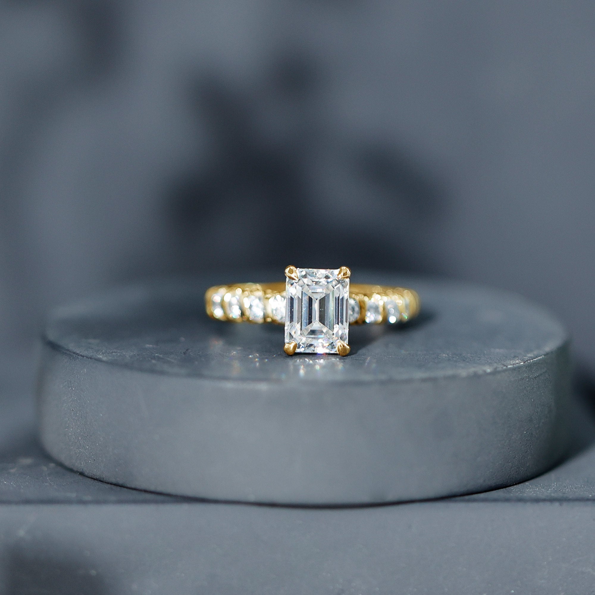 1.8 Carat Emerald Cut Lab Grown Diamond Engagement Ring with Accent
