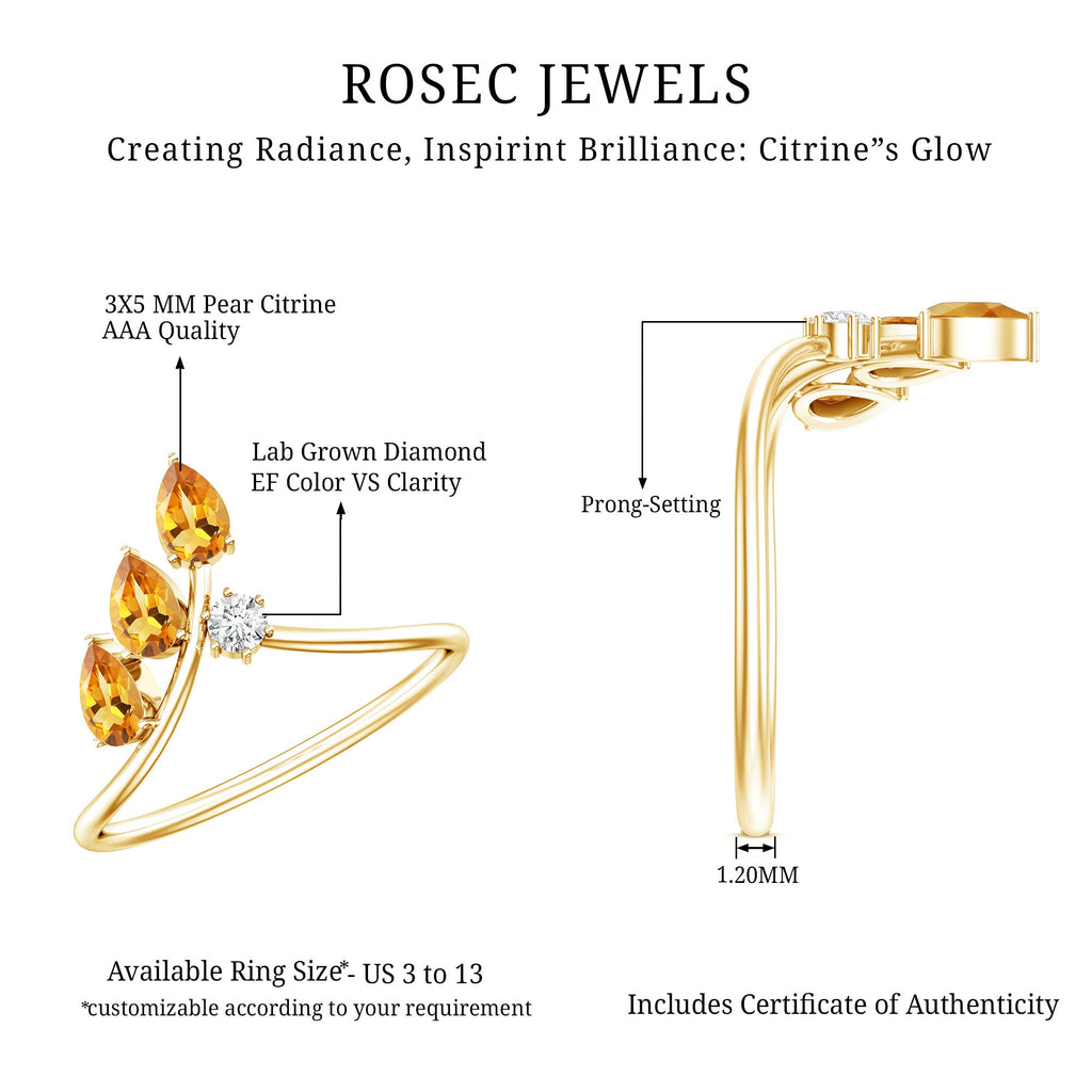 Pear Shaped Citrine Ring – Engagement Ring Guard | Yellow Gold Wedding Enhancer