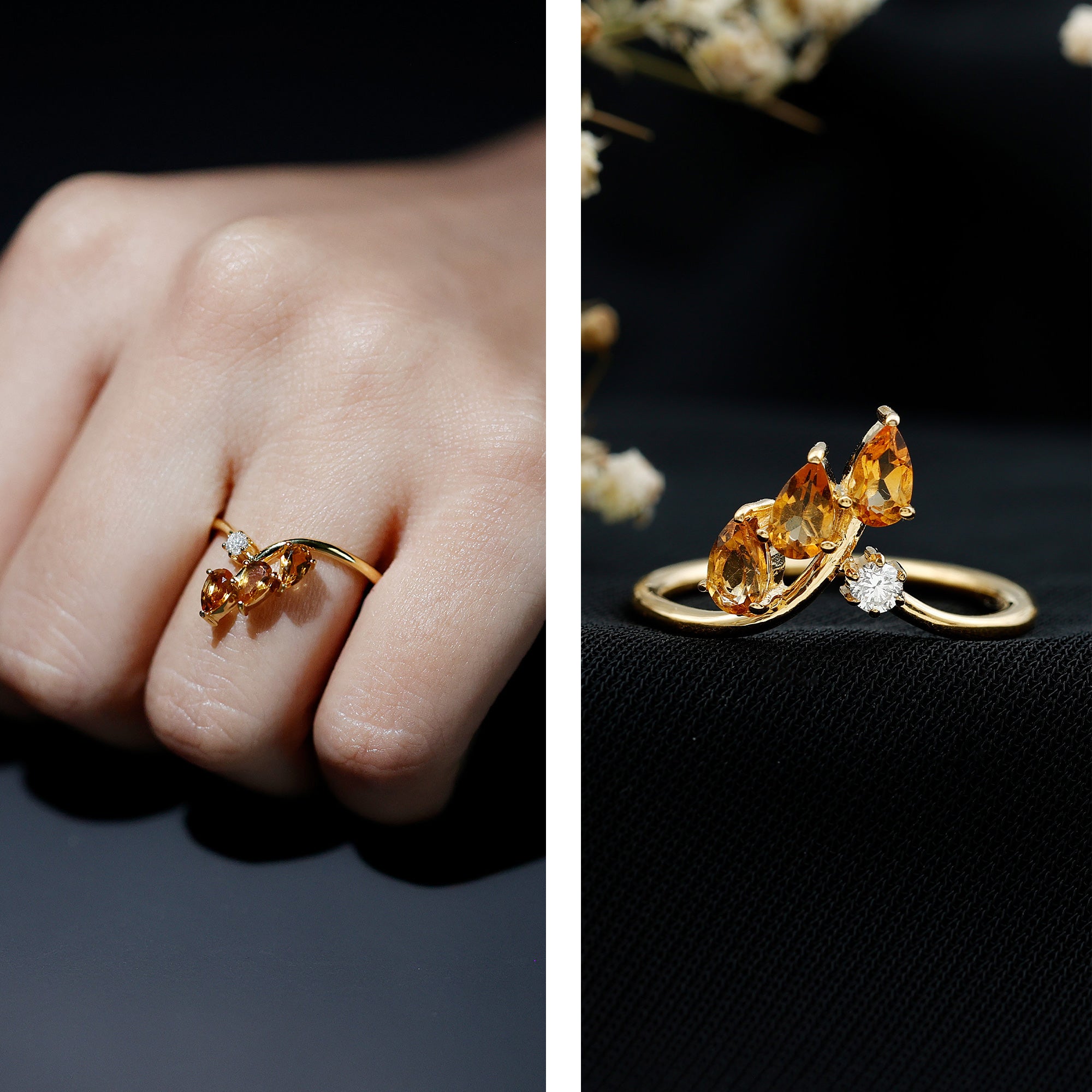 Pear Shaped Citrine Ring – Engagement Ring Guard | Yellow Gold Wedding Enhancer
