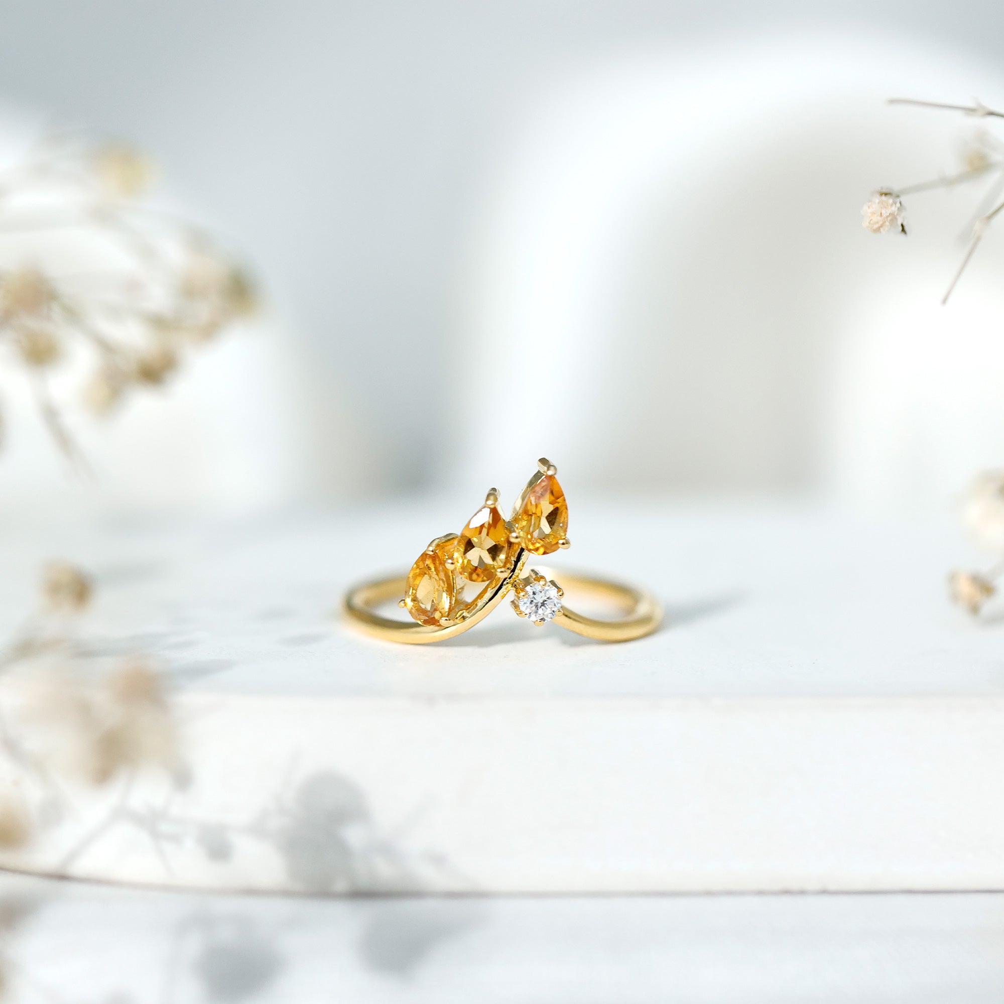 Pear Shaped Citrine Ring – Engagement Ring Guard | Yellow Gold Wedding Enhancer