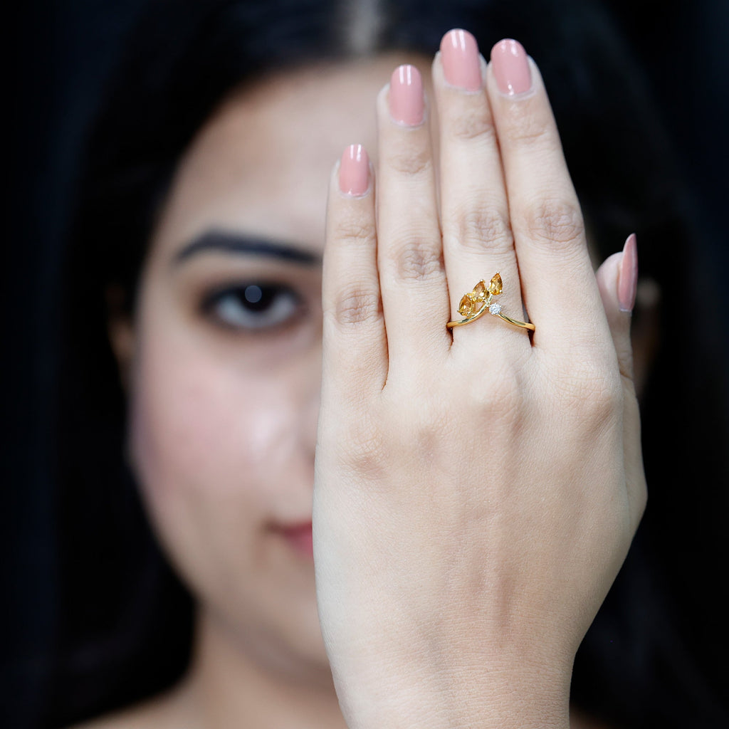 Pear Shaped Citrine Ring – Engagement Ring Guard | Yellow Gold Wedding Enhancer