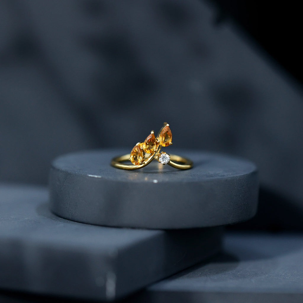 Pear Shaped Citrine Ring – Engagement Ring Guard | Yellow Gold Wedding Enhancer