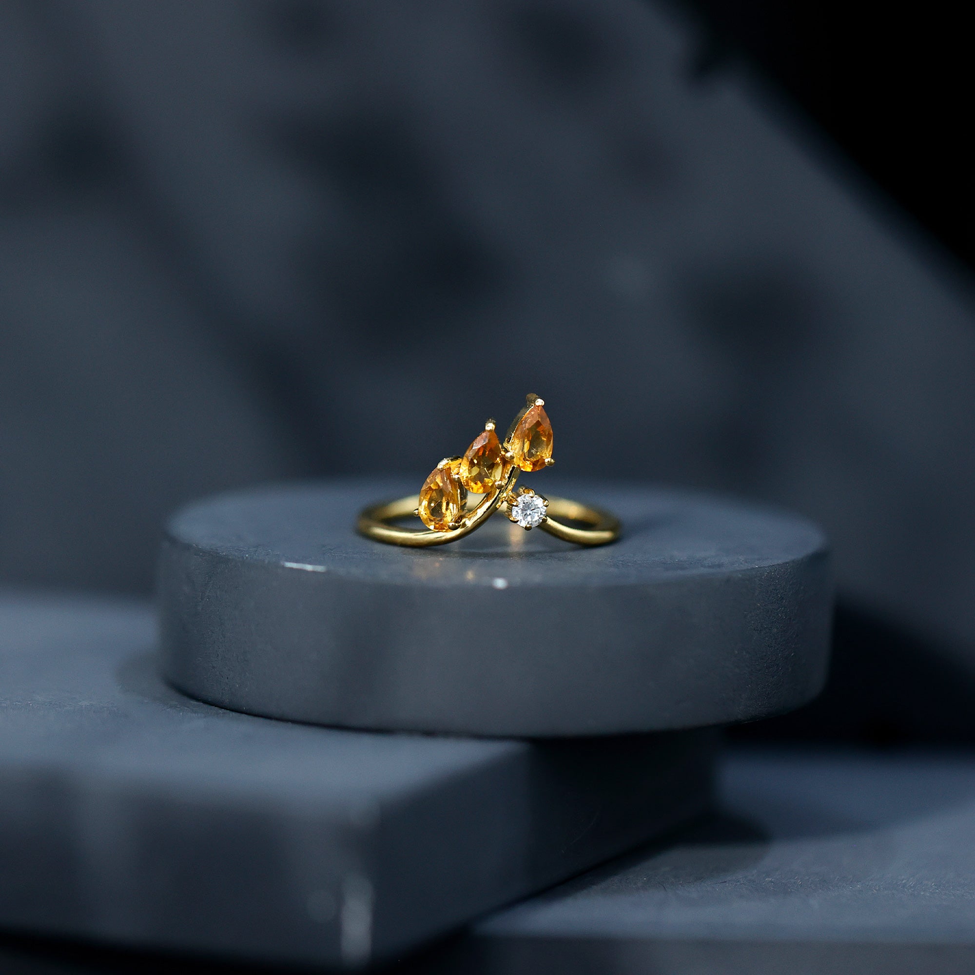 Pear Shaped Citrine Ring – Engagement Ring Guard | Yellow Gold Wedding Enhancer