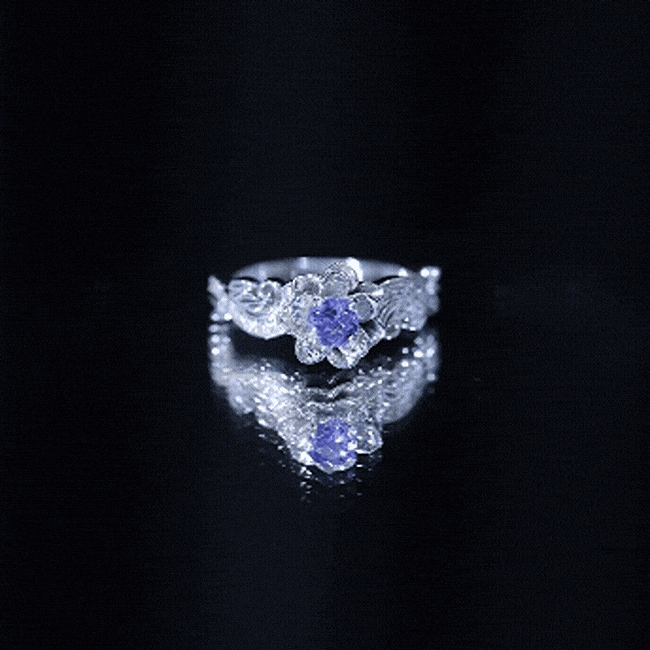 Tanzanite Engagement Ring – Silver Floral Ring with Diamond Flower Design