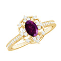 Vintage Engagement Ring – Oval Rhodolite Garnet with Sparkling Diamond Accents