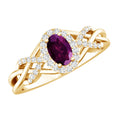 Rhodolite Garnet Engagement Ring – Oval Diamond Halo Ring with Criss Cross Band