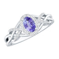 Tanzanite Engagement Ring - 14K White Gold Oval Halo Diamond Criss Cross Band