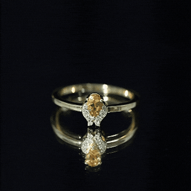 Citrine Promise Ring – Minimalist Pear Shaped Citrine & Lab Grown Diamond Silver Band