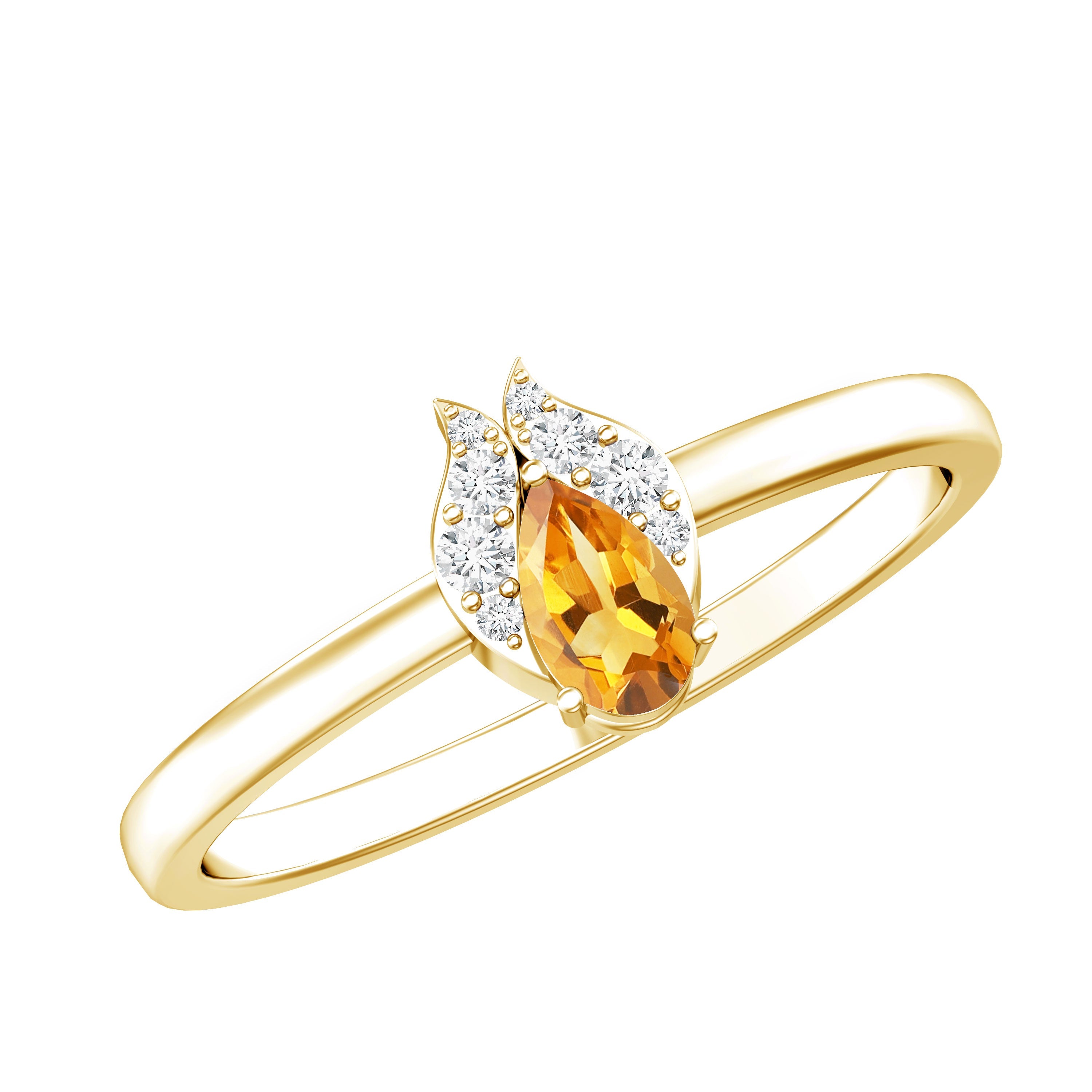 Citrine Promise Ring – Minimalist Pear Shaped Citrine & Lab Grown Diamond Silver Band