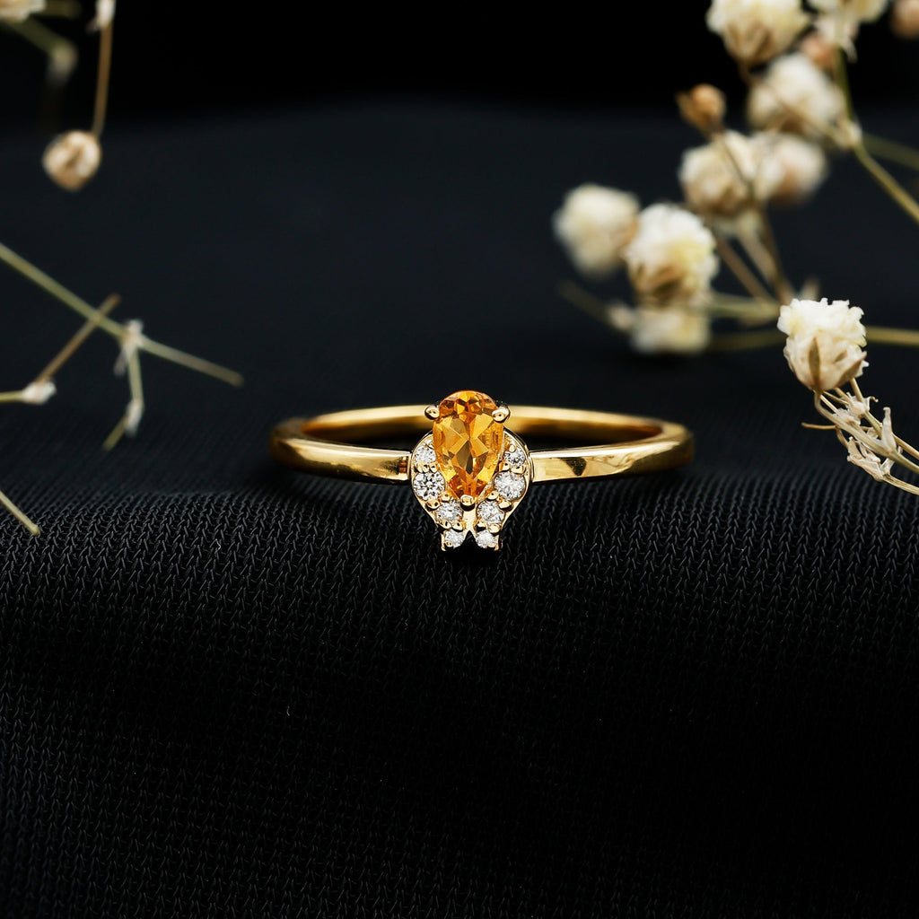 Citrine Promise Ring – Minimalist Pear Shaped Citrine & Lab Grown Diamond Silver Band