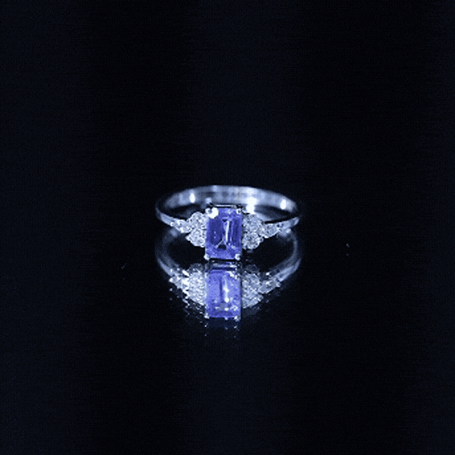 Tanzanite Engagement Ring - Emerald Cut Blue Gemstone | Lab Grown Diamonds, 14K White Gold Plated