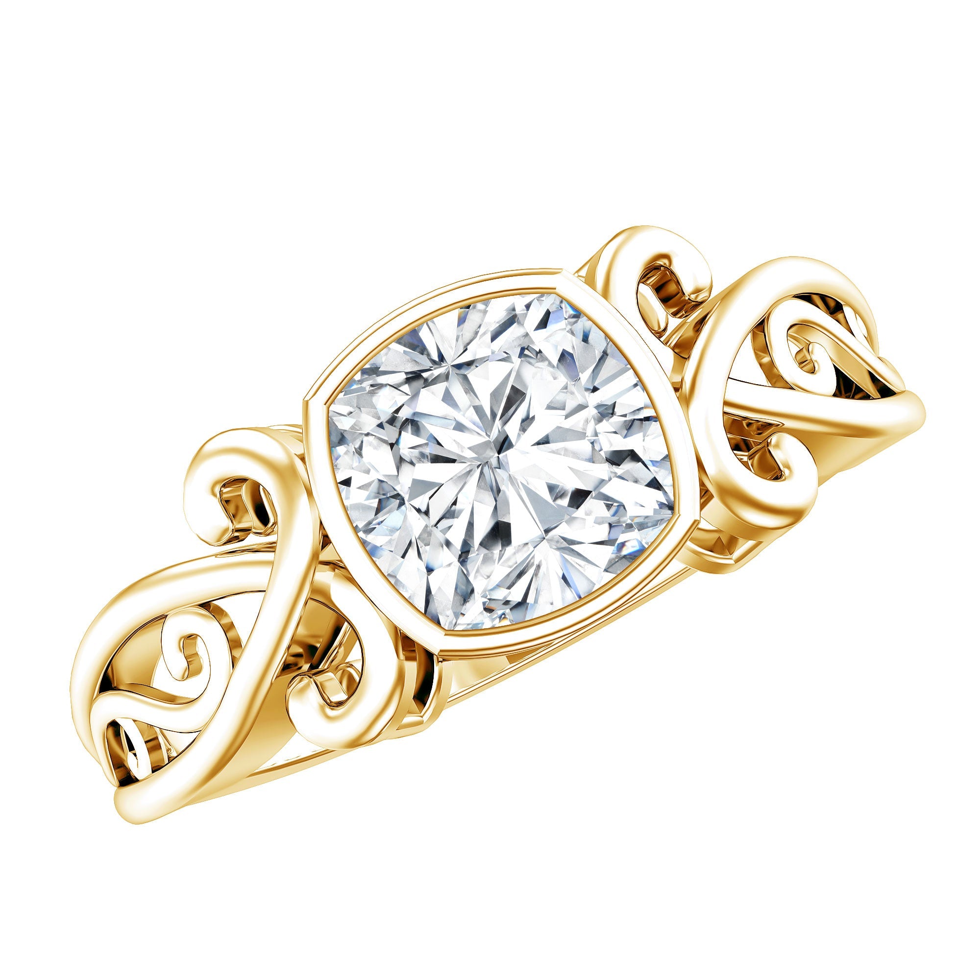 Lab Grown Diamond Ring – 1.7 Carat Cushion Cut Solitaire Bezel Setting Vintage Design
