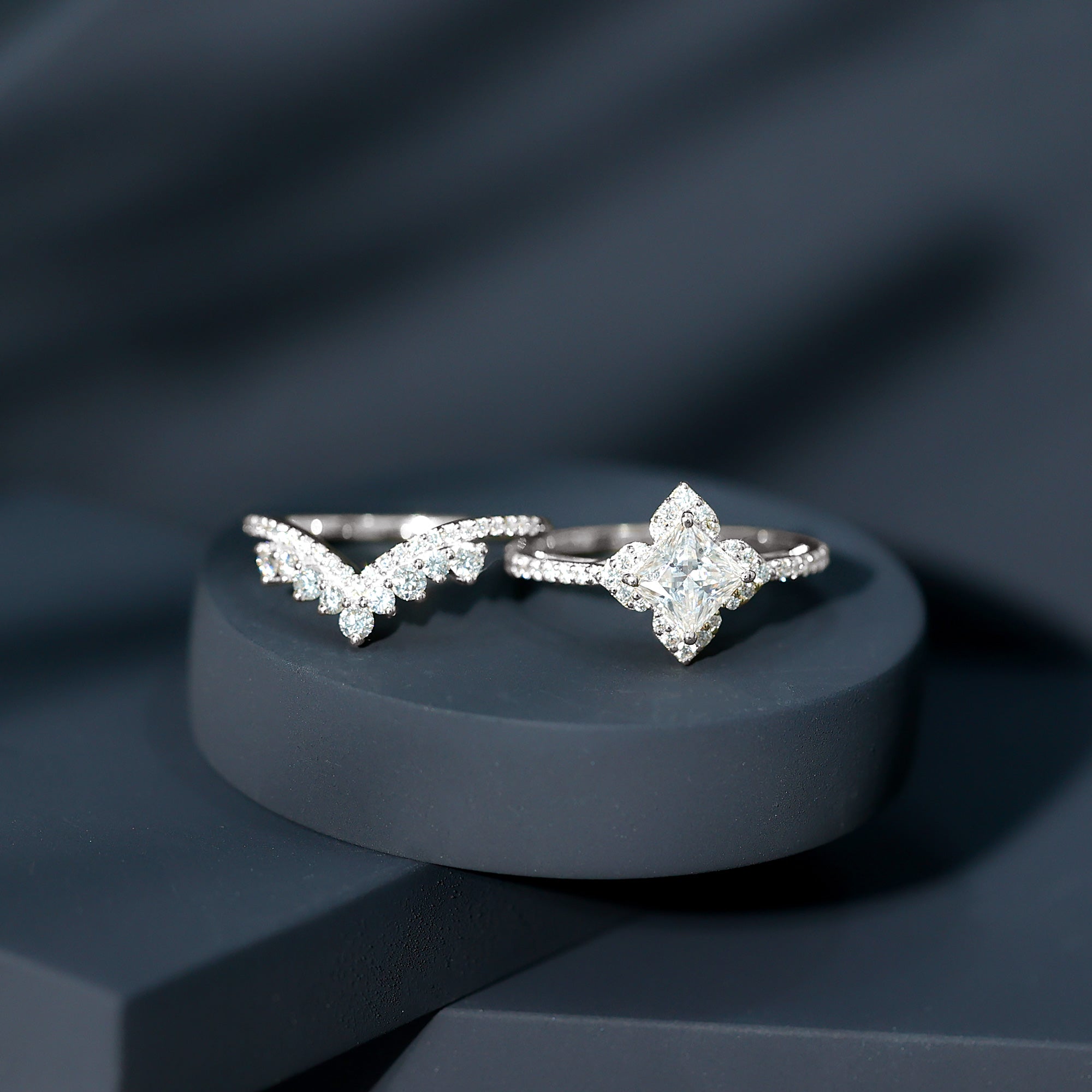 1.25 Carat Princess Cut Lab Grown Diamond Designer Bridal Ring Set