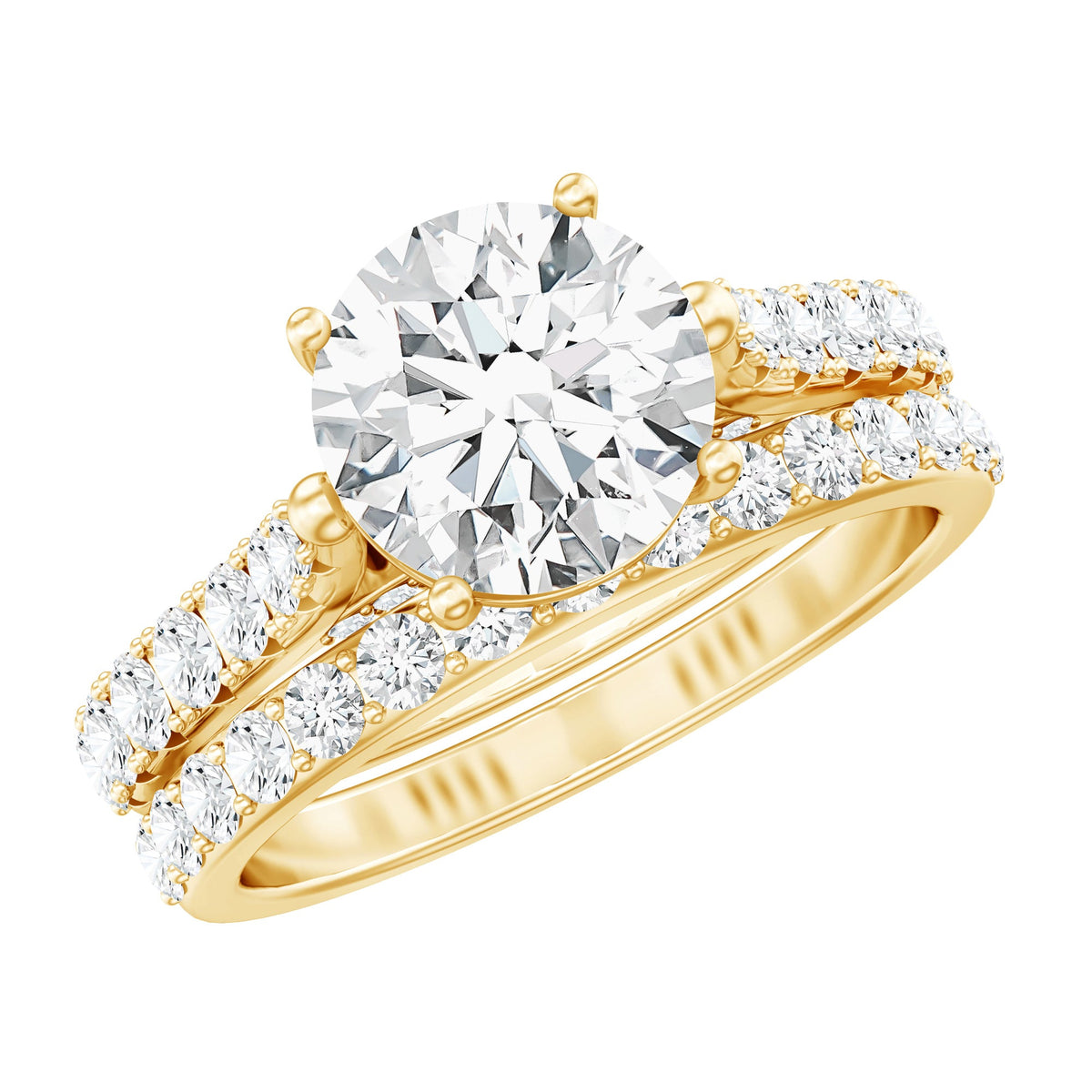 Lab Grown Diamond Ring | 8mm Round Cut Certified Bridal Set with Solitaire & Wedding Band