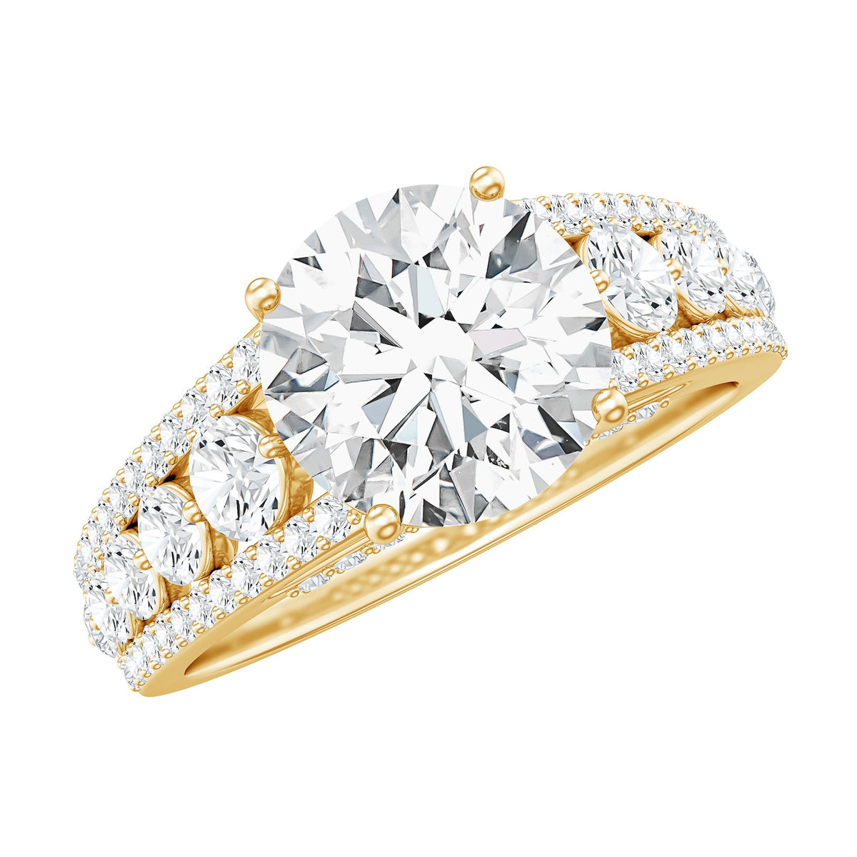 Lab Grown Diamond Ring – 2 Carat Round Engagement Ring With Side Stones