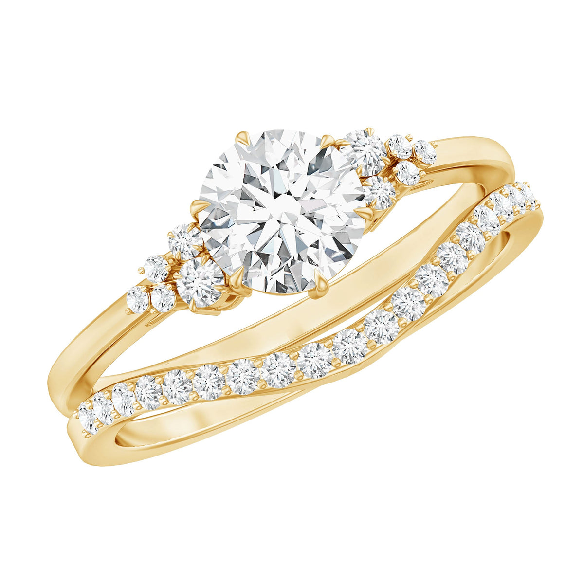 Diamond Bridal Ring Set – Solitaire Engagement Ring with Curved Wedding Band