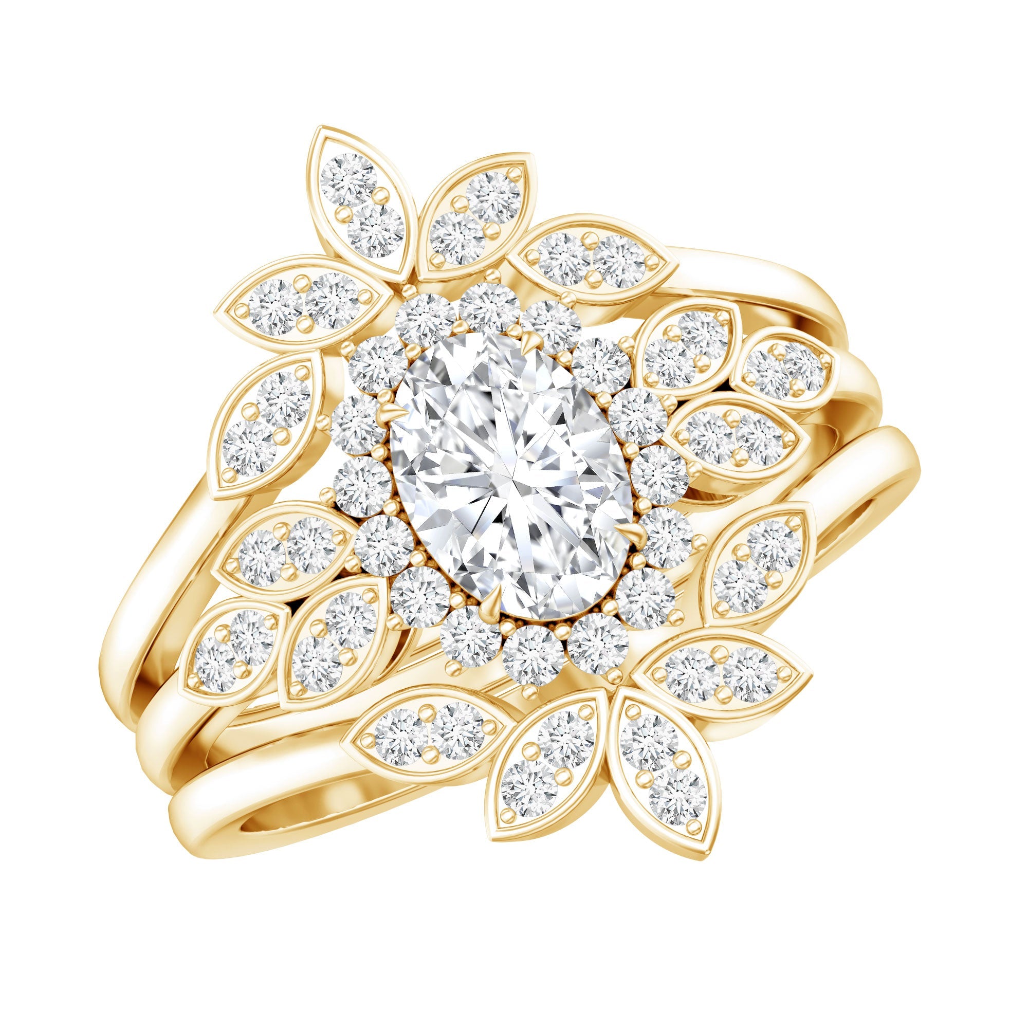 Lab Grown Diamond Vintage Engagement Ring with 2 Wedding Bands