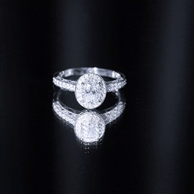 6X8 mm Oval Lab Grown Diamond Halo Engagement Ring
