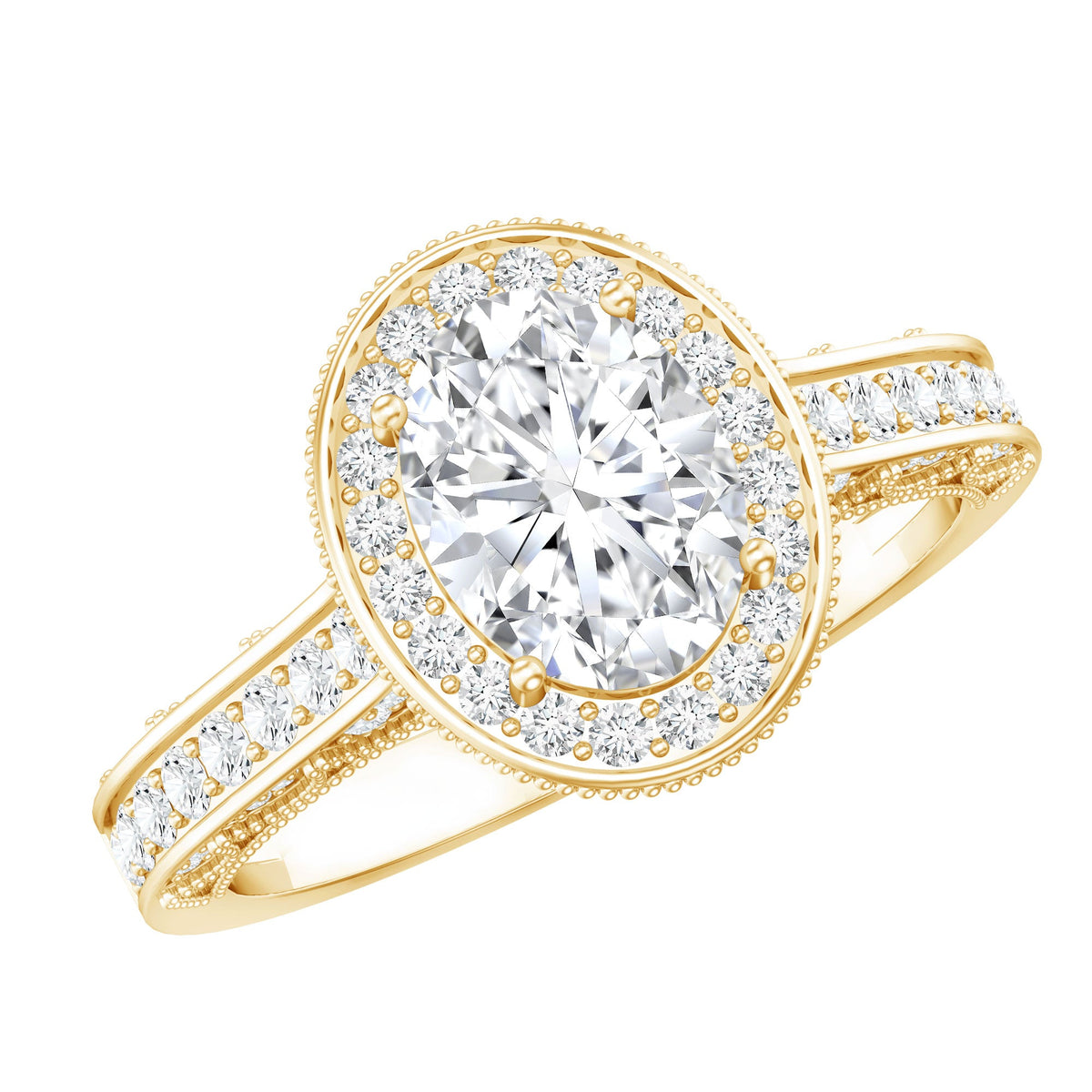 Oval Lab Grown Diamond Ring – 6x8 mm Oval Cut Diamond Halo Engagement Ring
