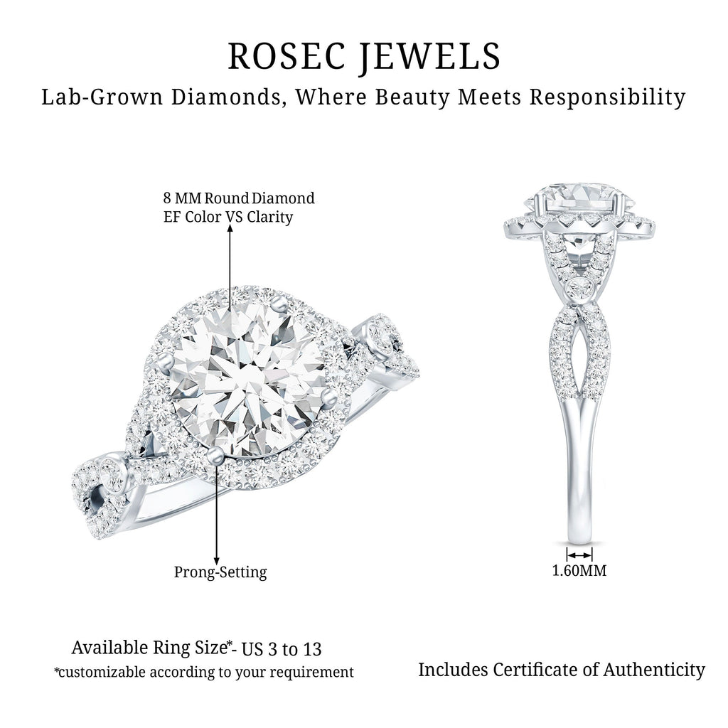 Criss Cross Lab Grown Diamond Halo Engagement Ring For Women