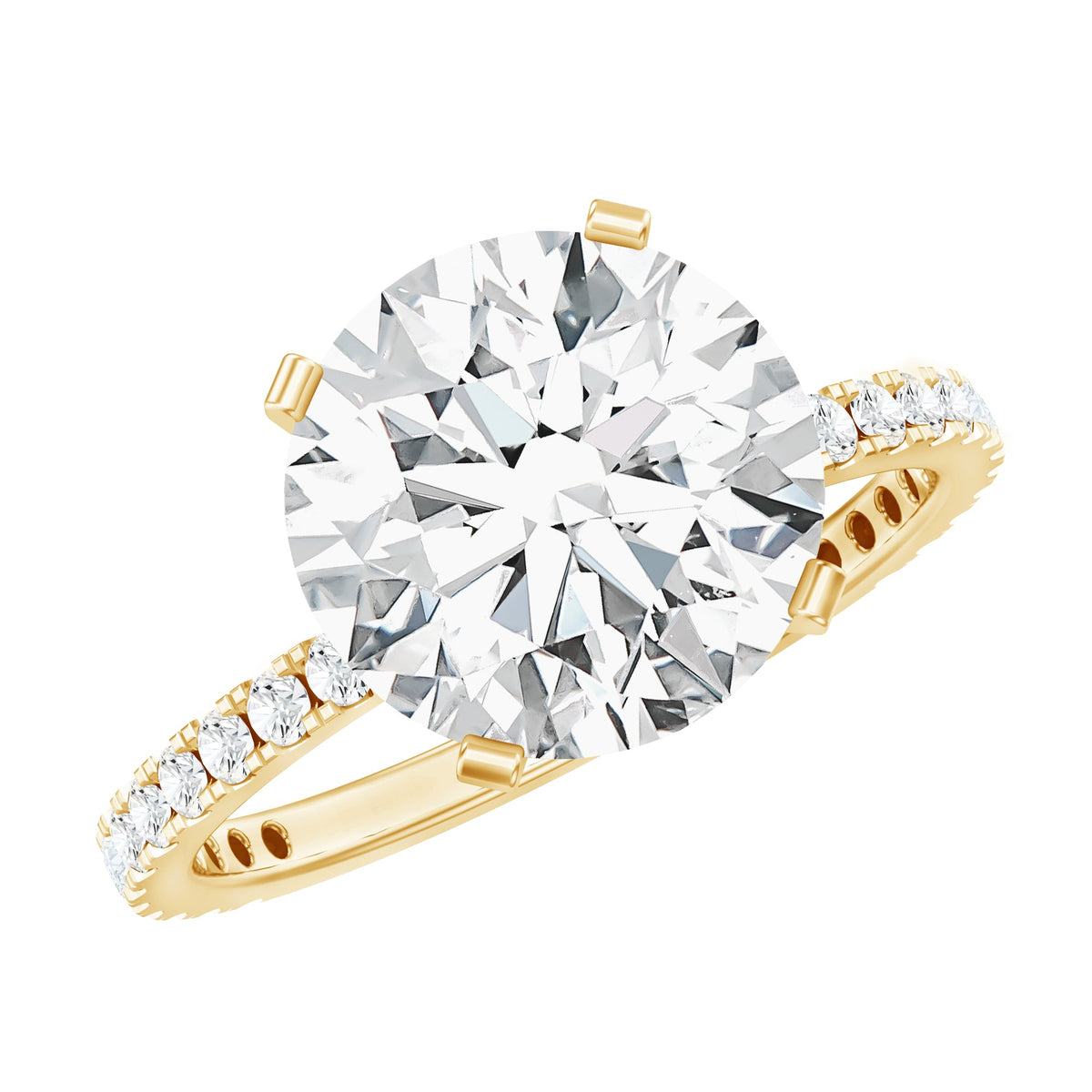 Lab Grown Diamond Ring – 4 Carat Round Cut Solitaire Engagement Ring with French Pave Band