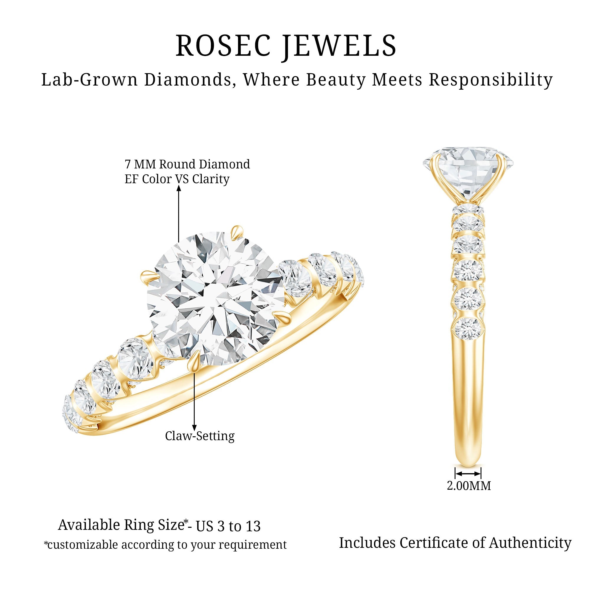 Certified 1.2 Carat Lab Grown Diamond Solitaire Engagement Ring
