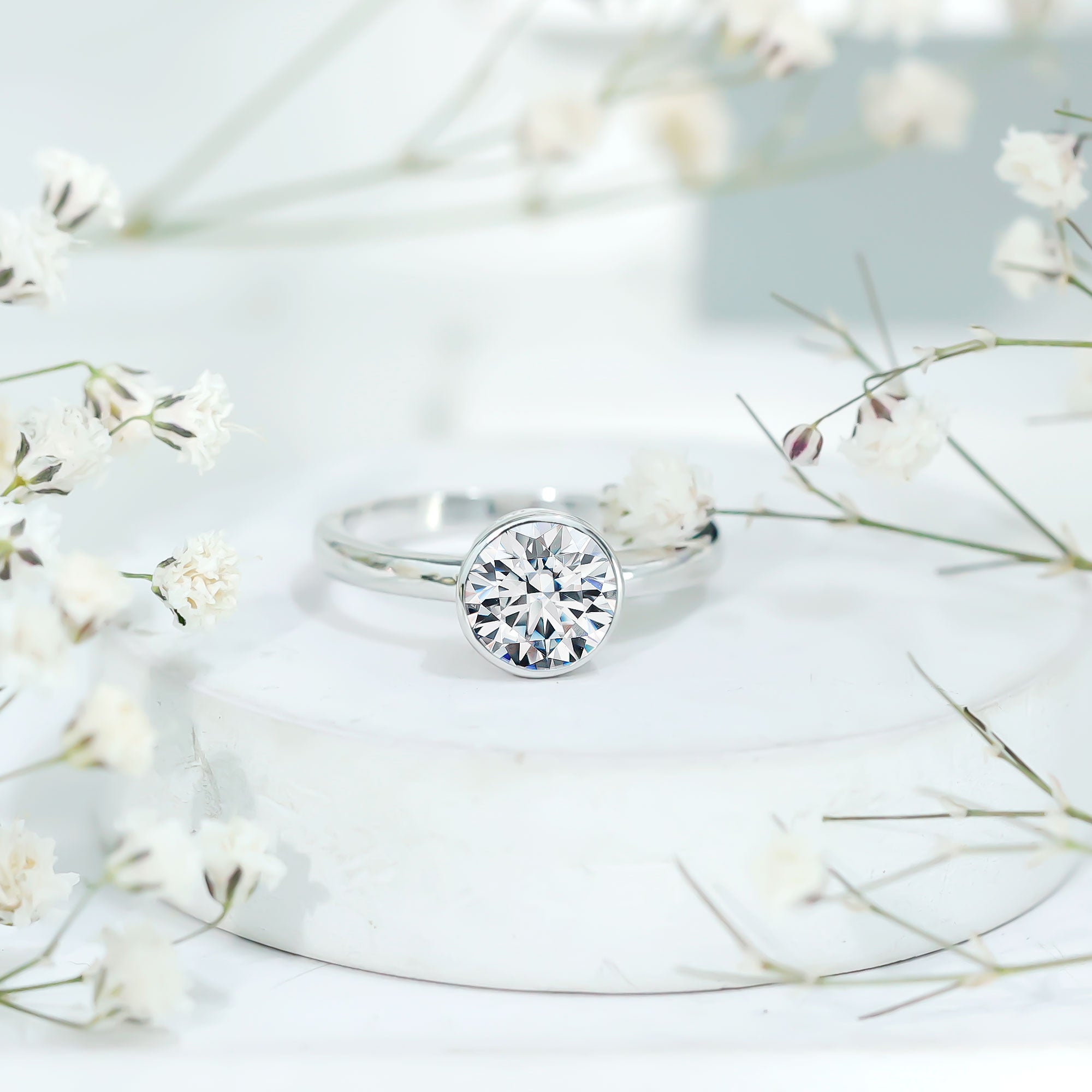 Brilliant Cut Bezel Set Lab Grown Diamond Simple Solitaire Ring