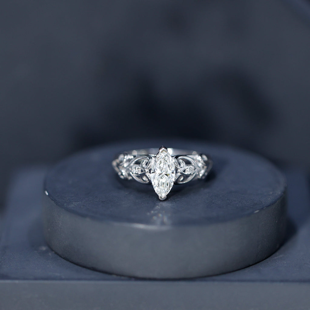 Marquise Cut Lab Grown Diamond Solitaire Filigree Engagement Ring