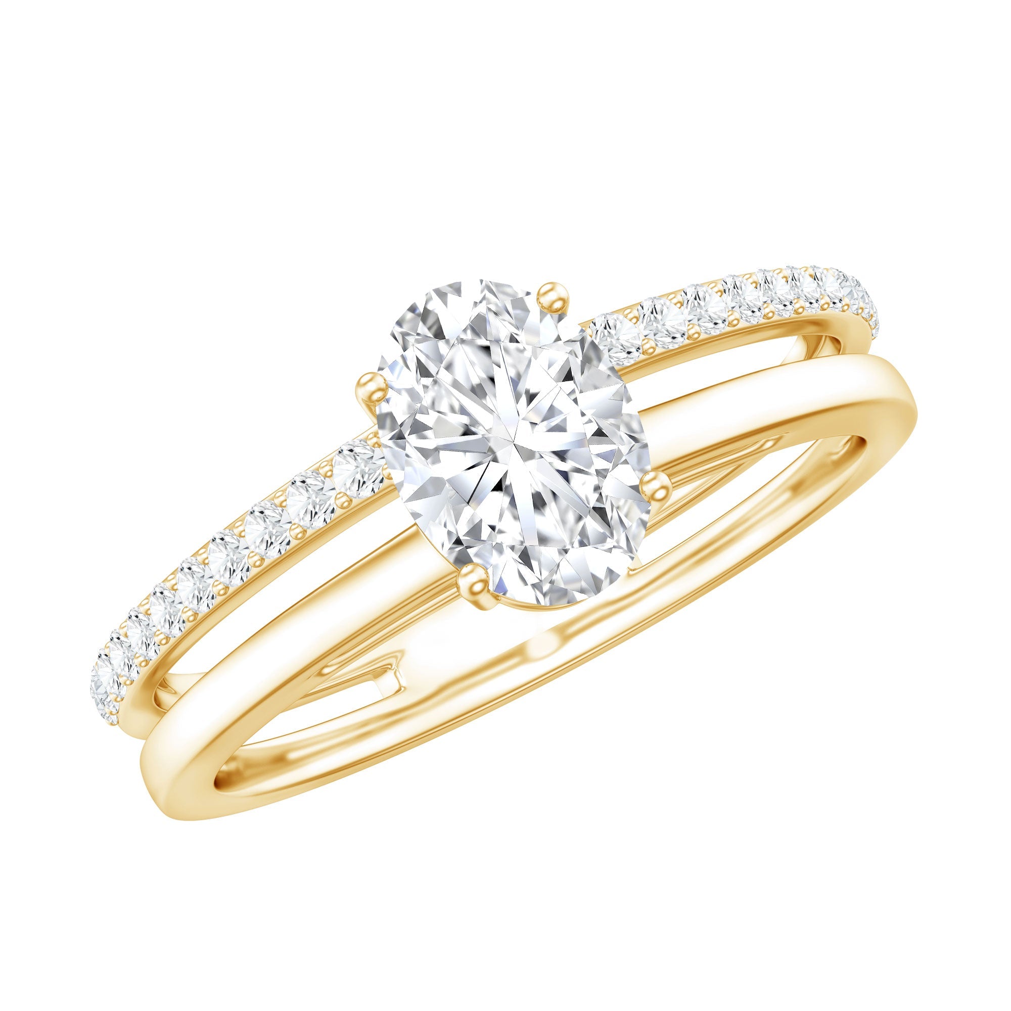 0.75 Carat Oval Cut Diamond Solitaire Double Band Engagement Ring For Her