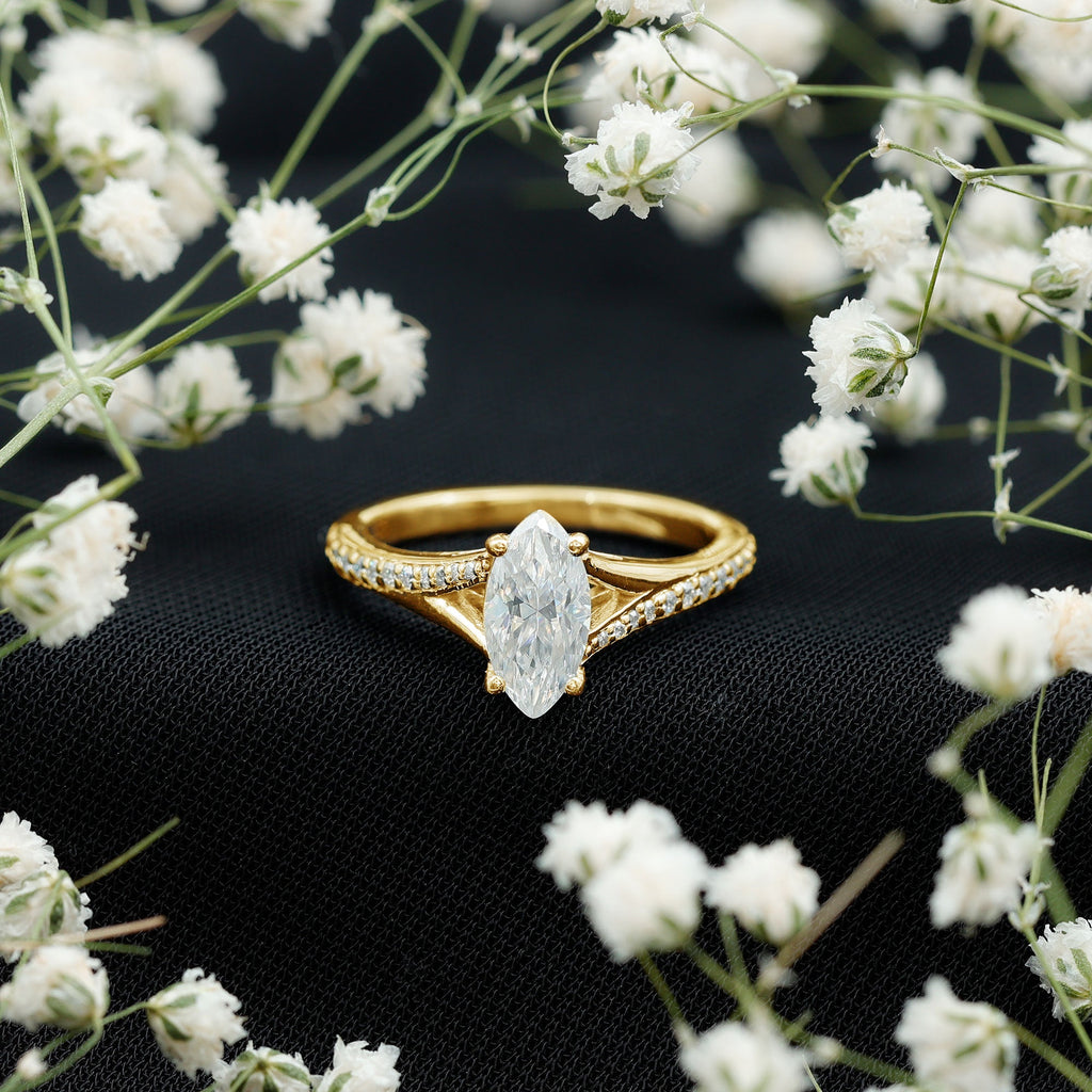 Brilliant Cut Lab Grown Diamond Marquise Engagement Ring with Split Shank