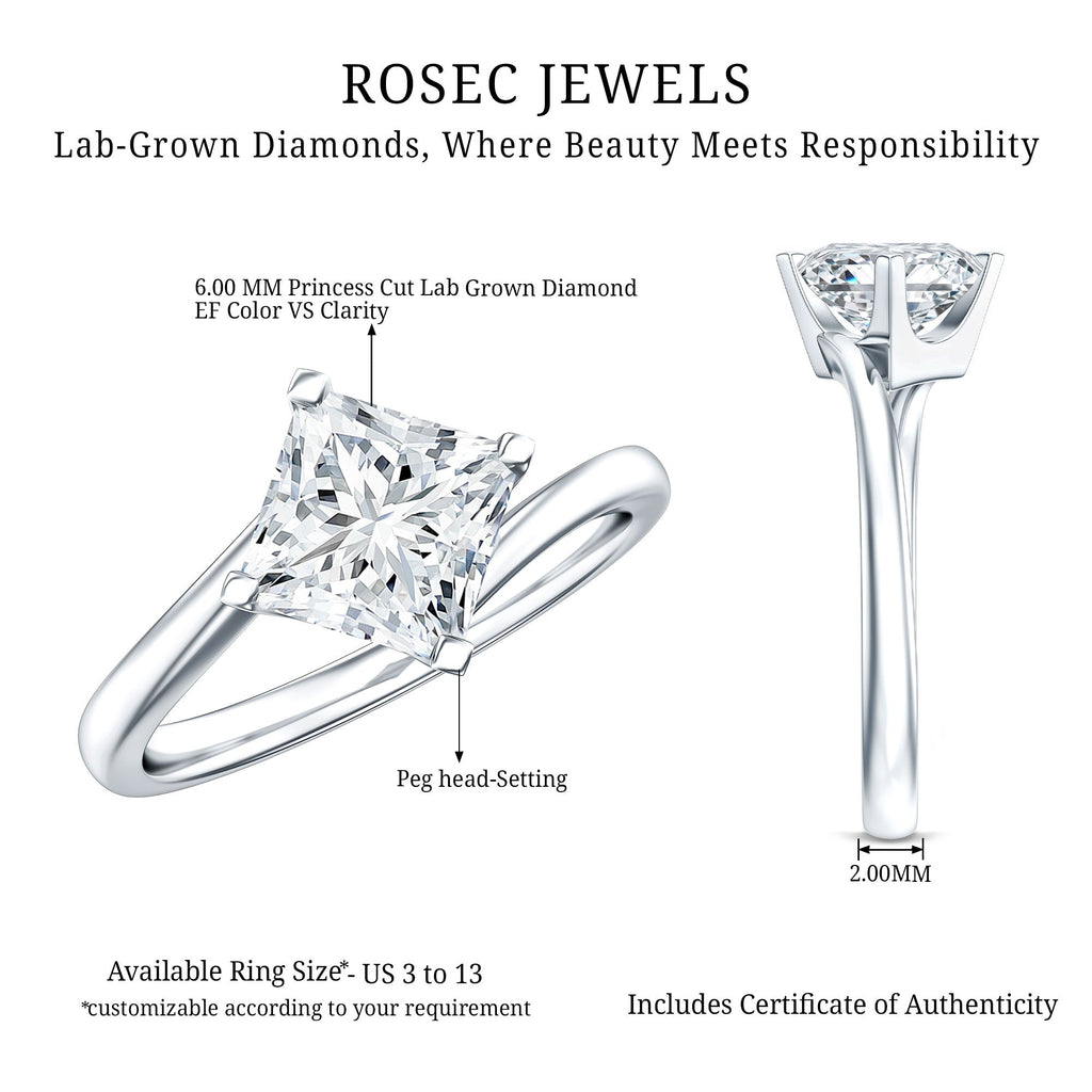 Princess Cut Lab Grown Diamond Bypass Engagement Ring for Women