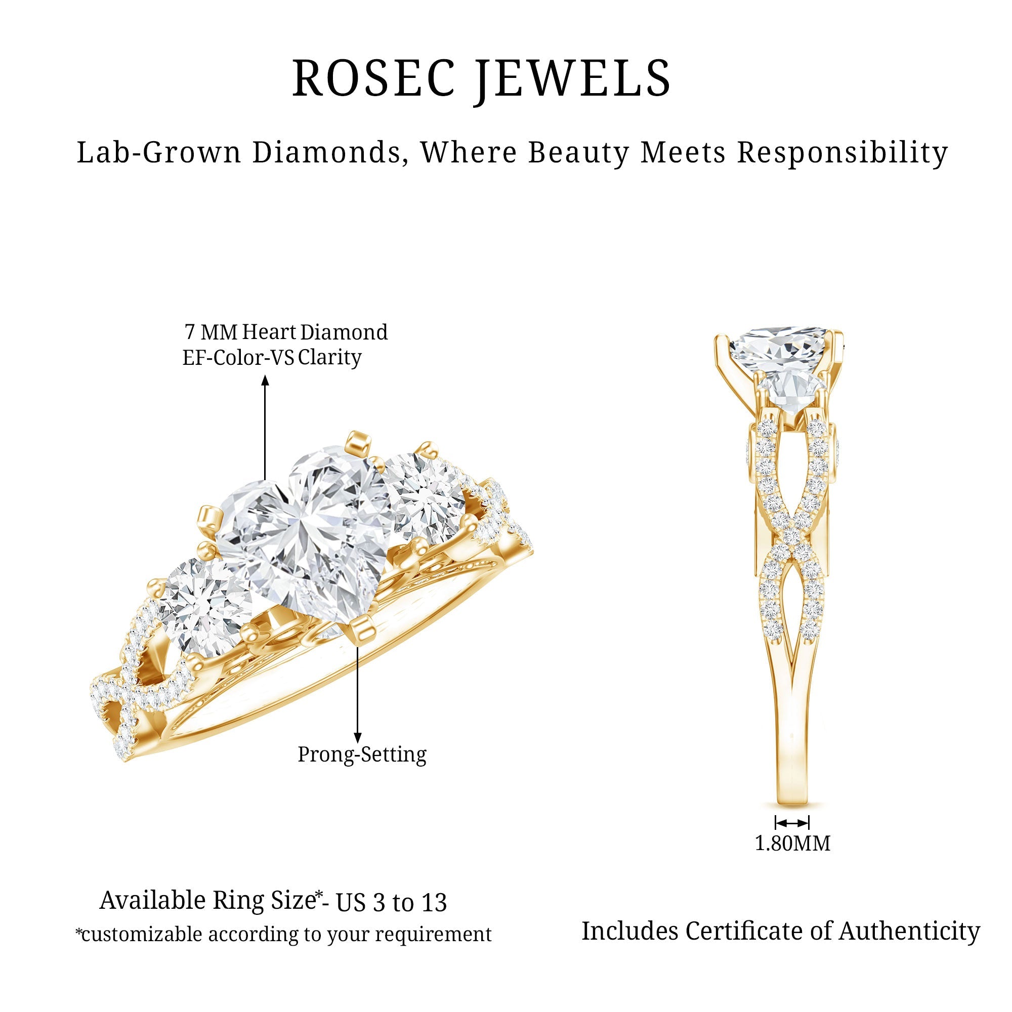 Certified 1.2 Carat Lab Grown Diamond Heart Shaped Engagement Ring