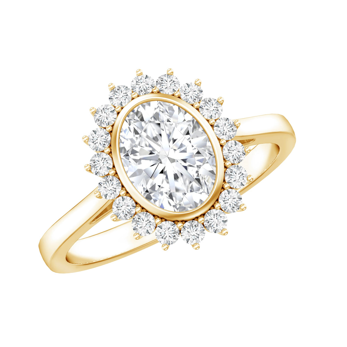 Oval Cut Engagement Ring – Lab Grown Diamond Halo Bezel Setting Ring