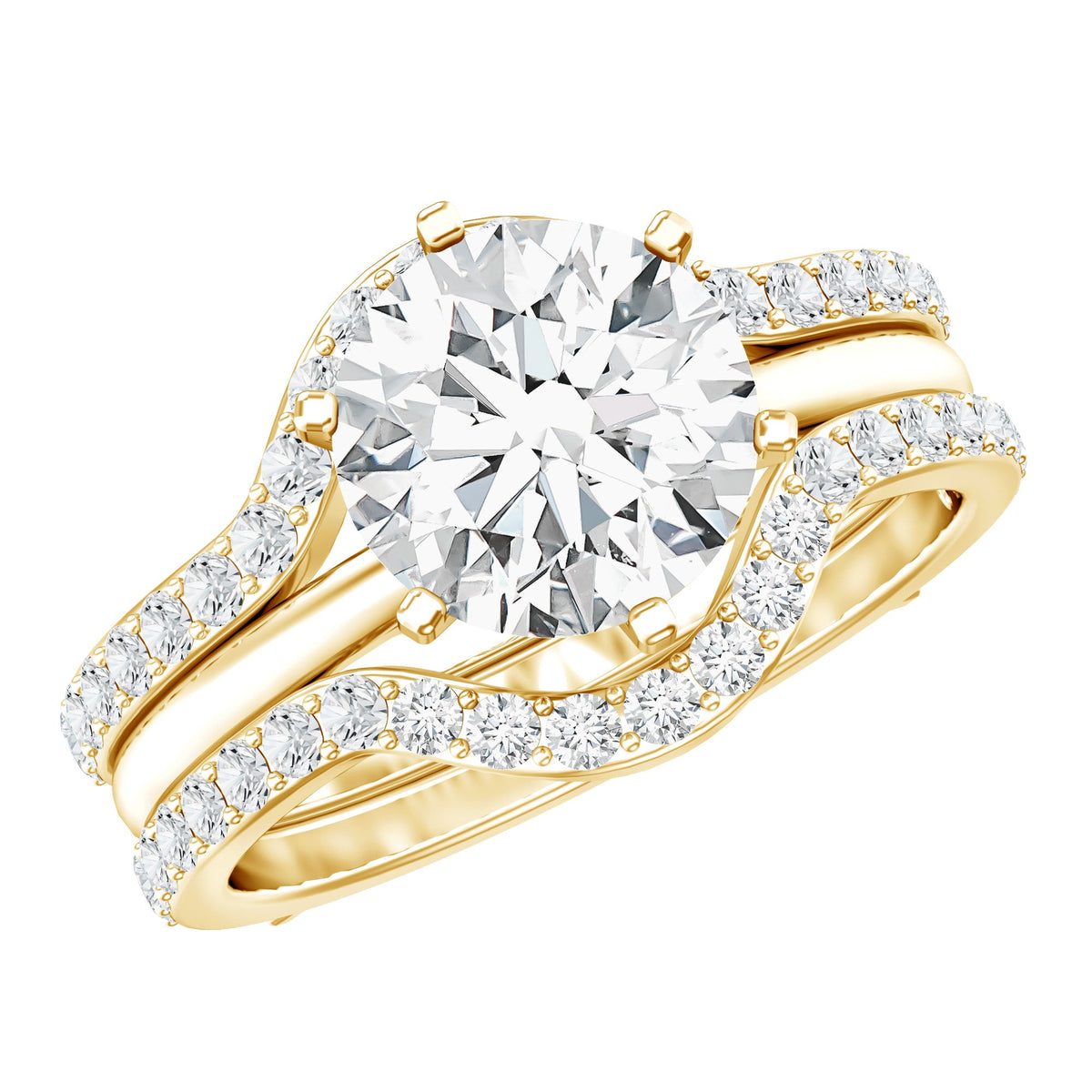 Lab Created Diamond Ring | Rose Gold Solitaire Engagement with Curved Wedding Band
