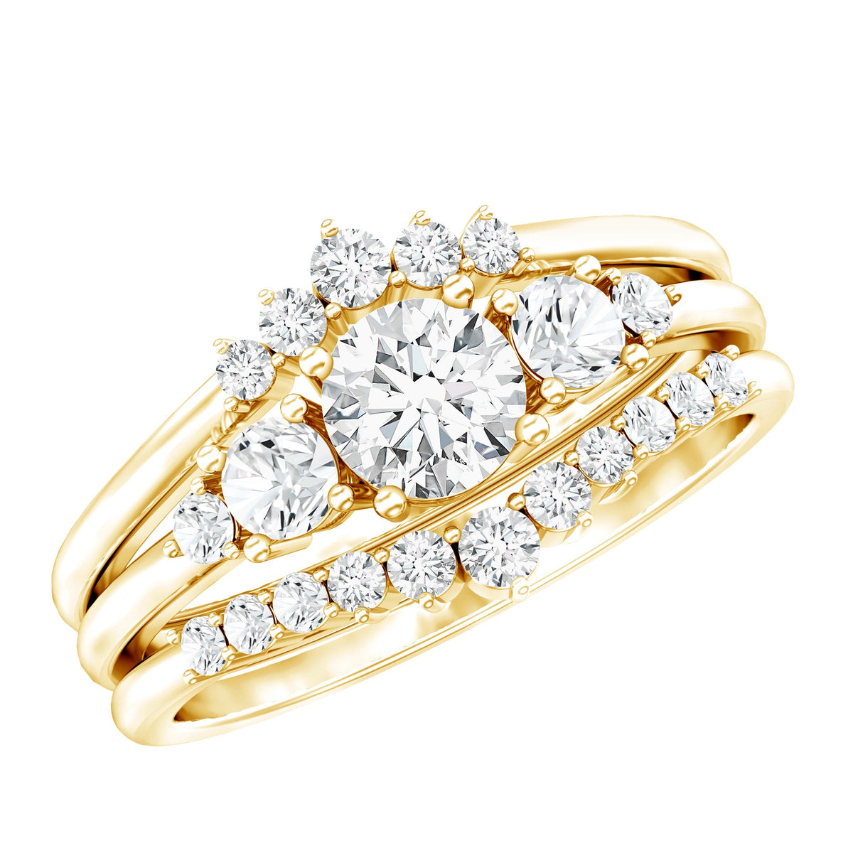 Lab Grown Diamond Ring Trio Wedding Set – Eco Friendly Engagement & Classic Bridal Bands