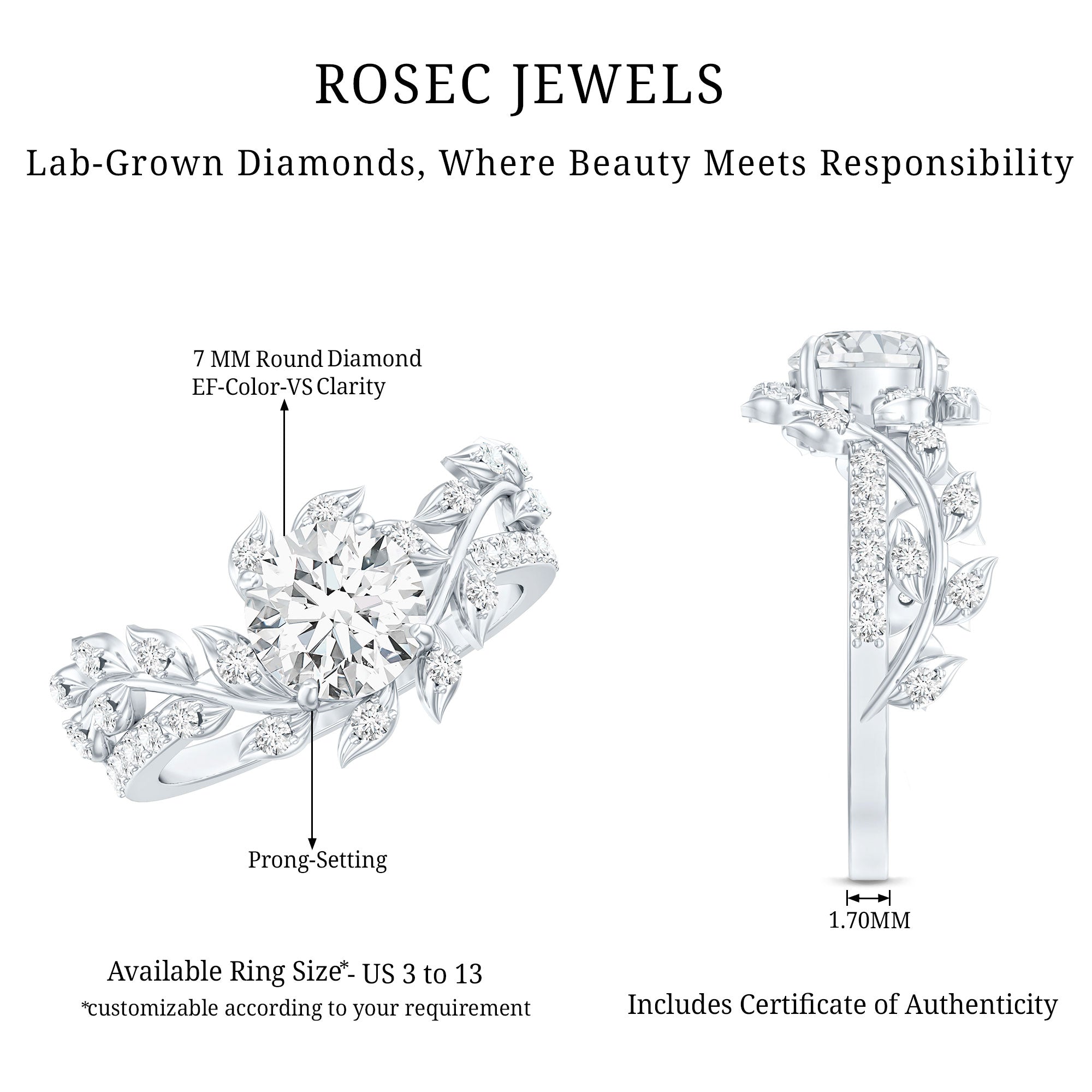 Round Cut 1.2 Carat Lab Grown Diamond Flower Engagement Ring