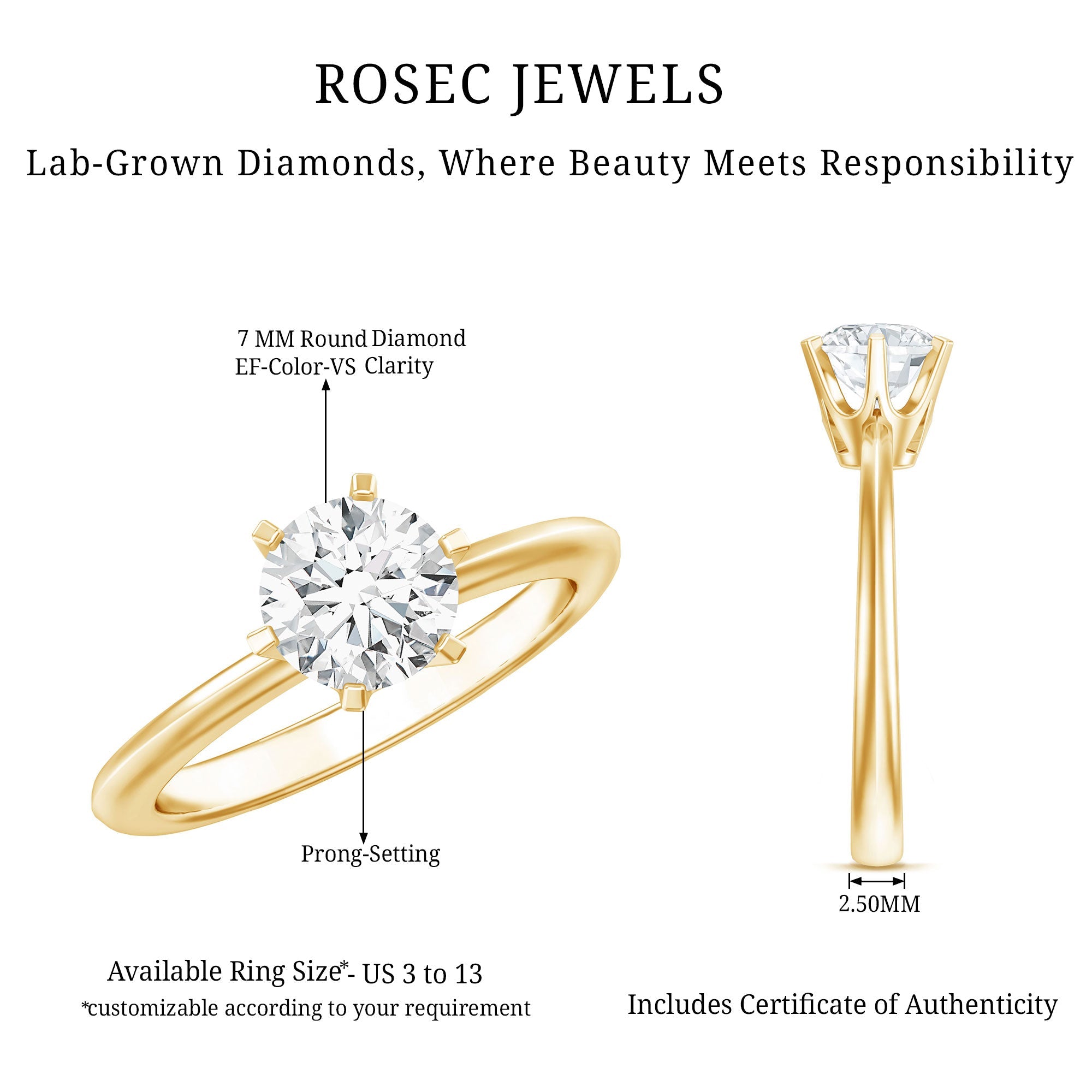 Brilliant Cut 1.2 Carat Lab Grown Diamond Solitaire Engagement Ring With 6 Prongs