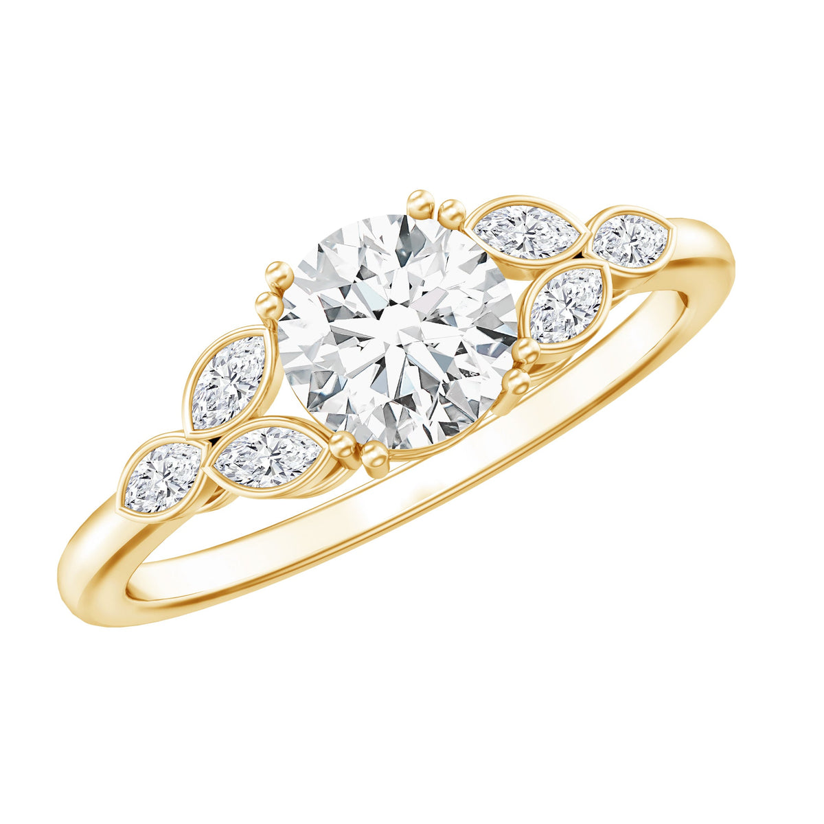 Lab Grown Diamond Ring – Certified 6 MM Round Promise Engagement Band With Marquise Stones