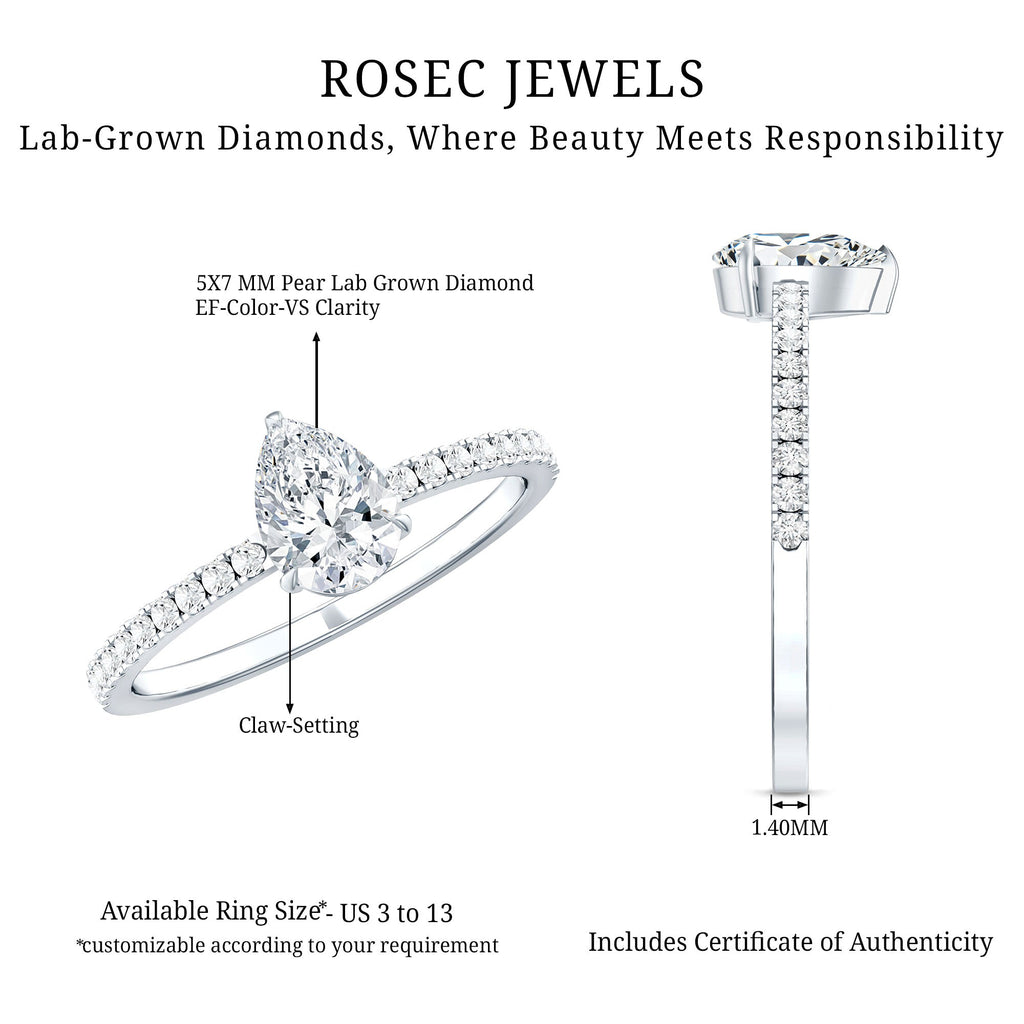 0.6 Carat Pear Cut Man Made Diamond Engagement Ring