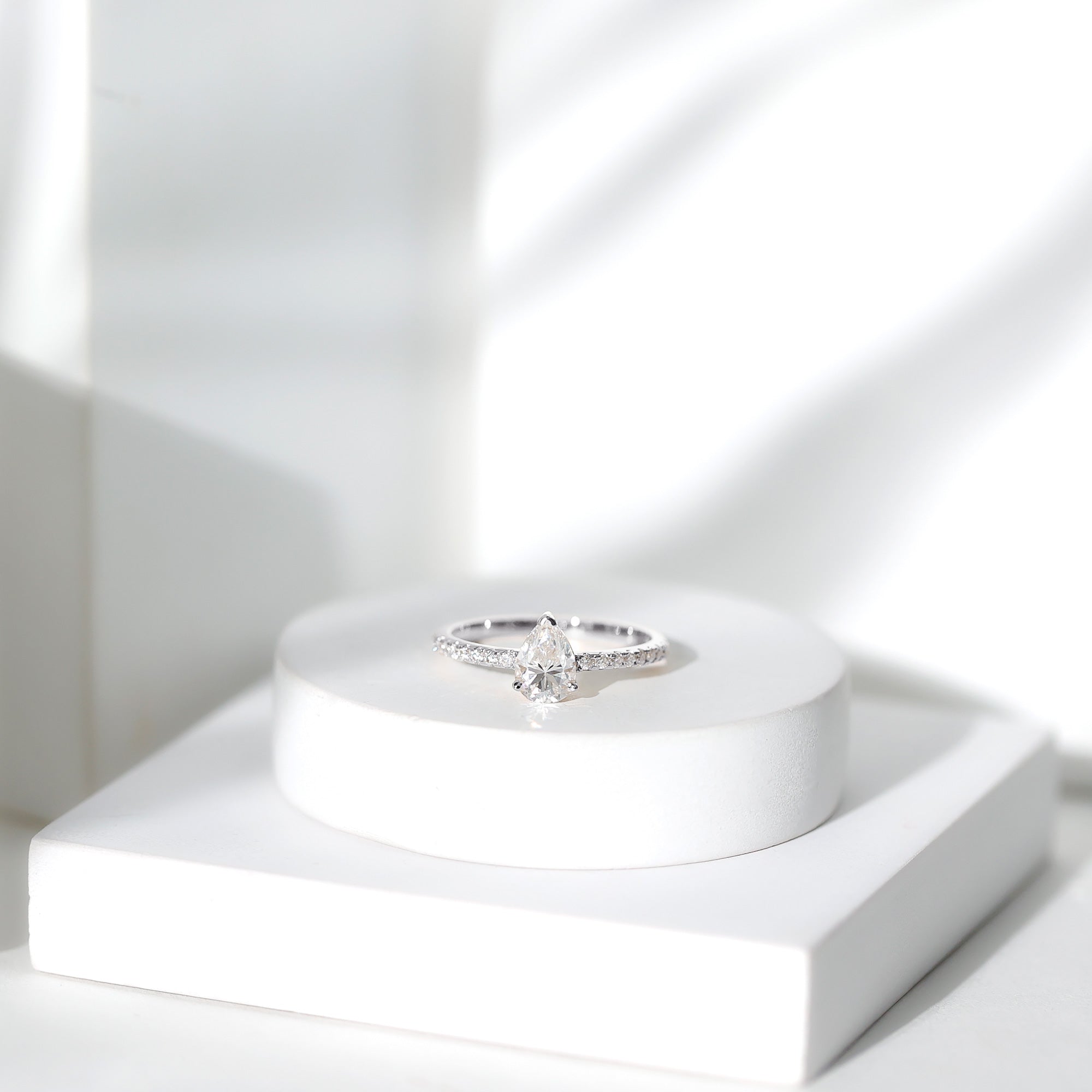 0.6 Carat Pear Cut Man Made Diamond Engagement Ring