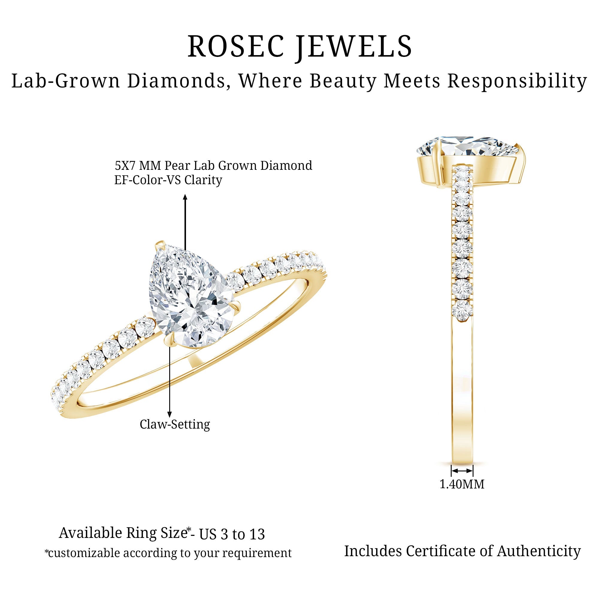 0.6 Carat Pear Cut Man Made Diamond Engagement Ring