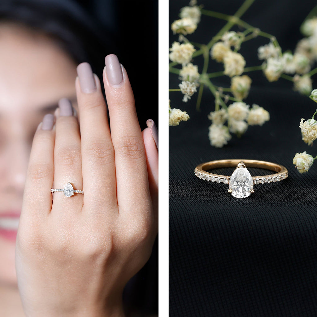 0.6 Carat Pear Cut Man Made Diamond Engagement Ring