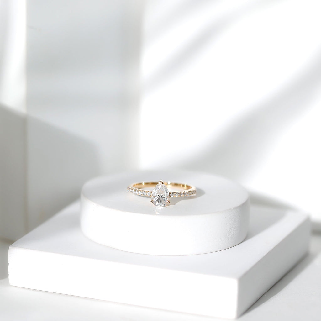 0.6 Carat Pear Cut Man Made Diamond Engagement Ring